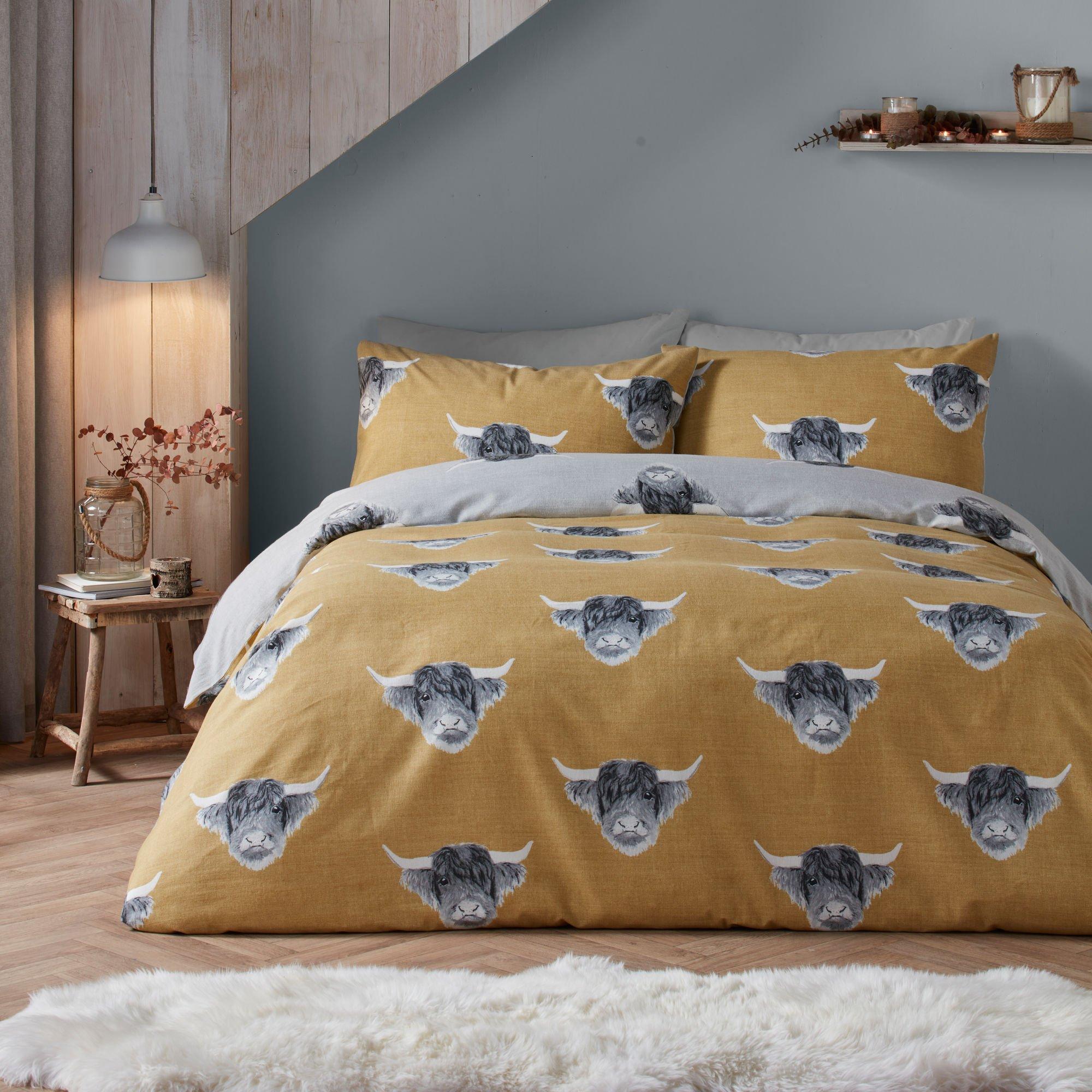 Ochre - Fusion - Highland Cow Duvet Cover Set in Ochre - 1
