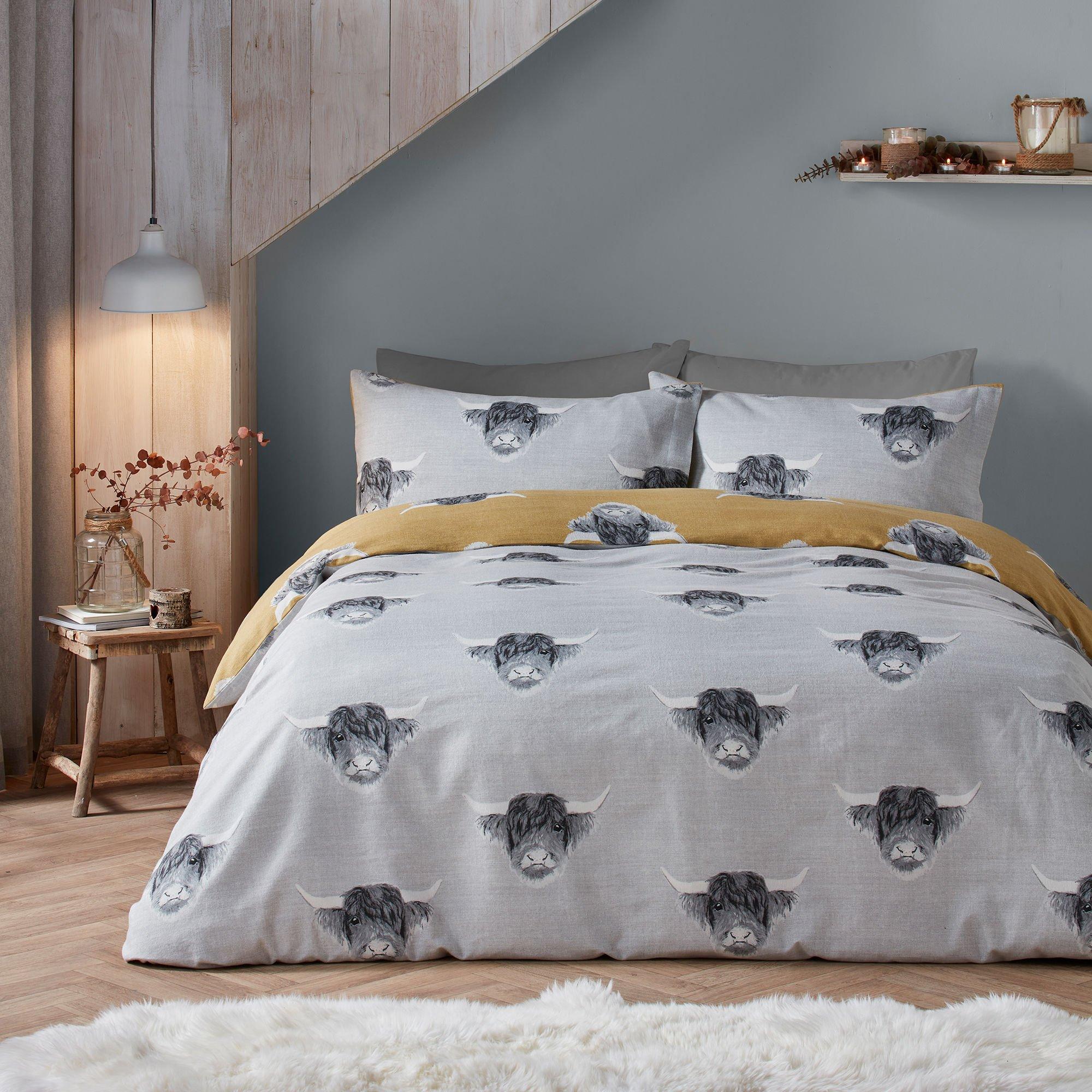 Ochre - Fusion - Highland Cow Duvet Cover Set in Ochre - 5