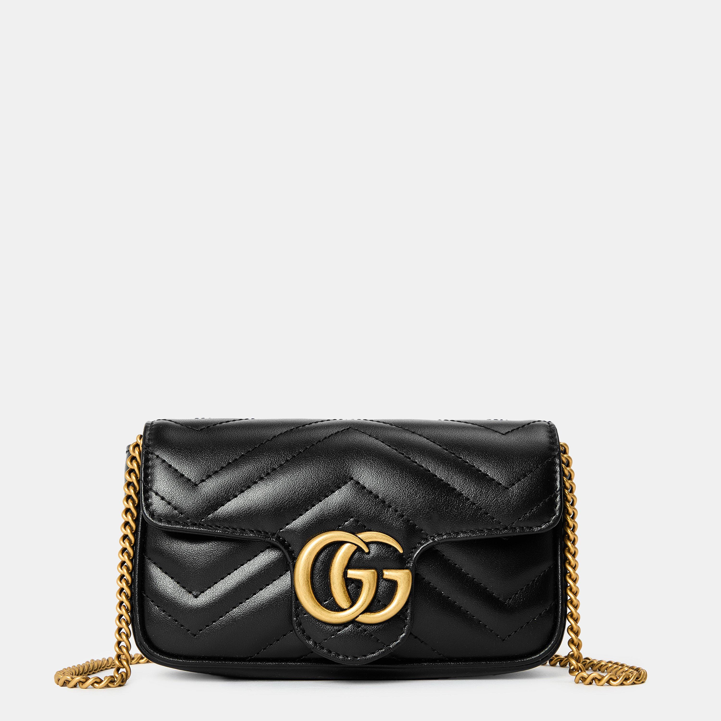 Black 1000 - Gucci - Women's Chevron Leather GG Marmont Super Mini Bag - 1