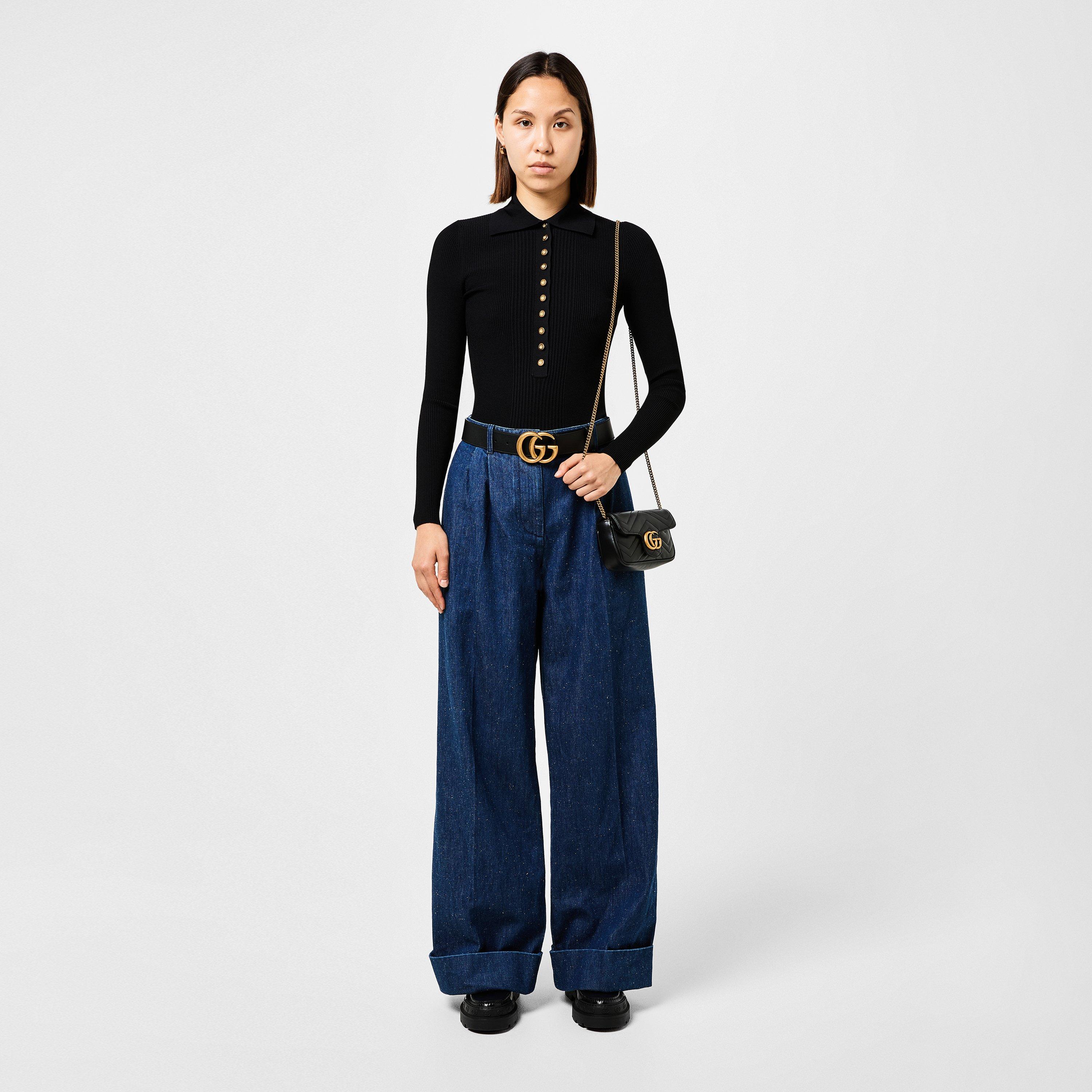 Black 1000 - Gucci - Women's Chevron Leather GG Marmont Super Mini Bag - 8