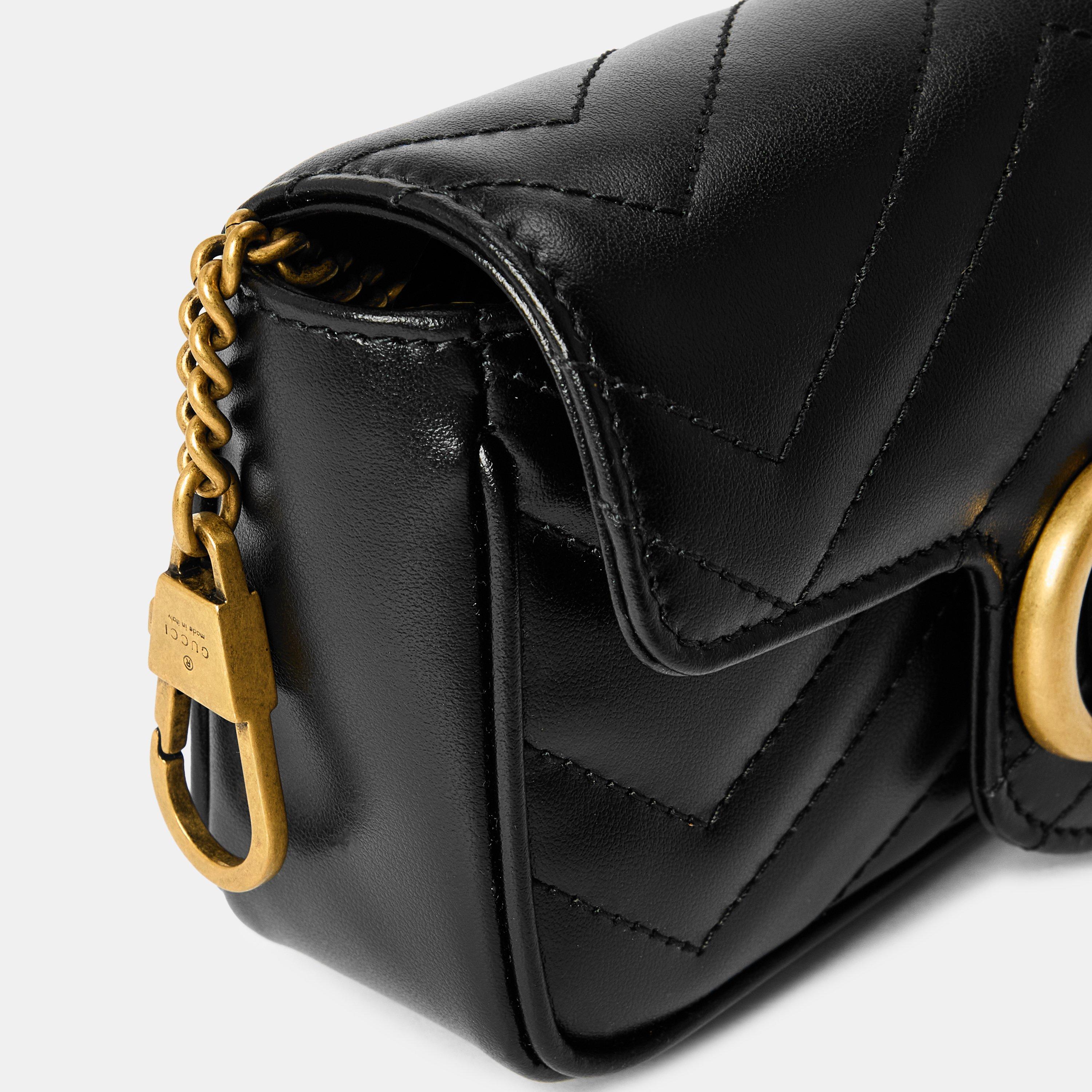 Black 1000 - Gucci - Women's Chevron Leather GG Marmont Super Mini Bag - 5
