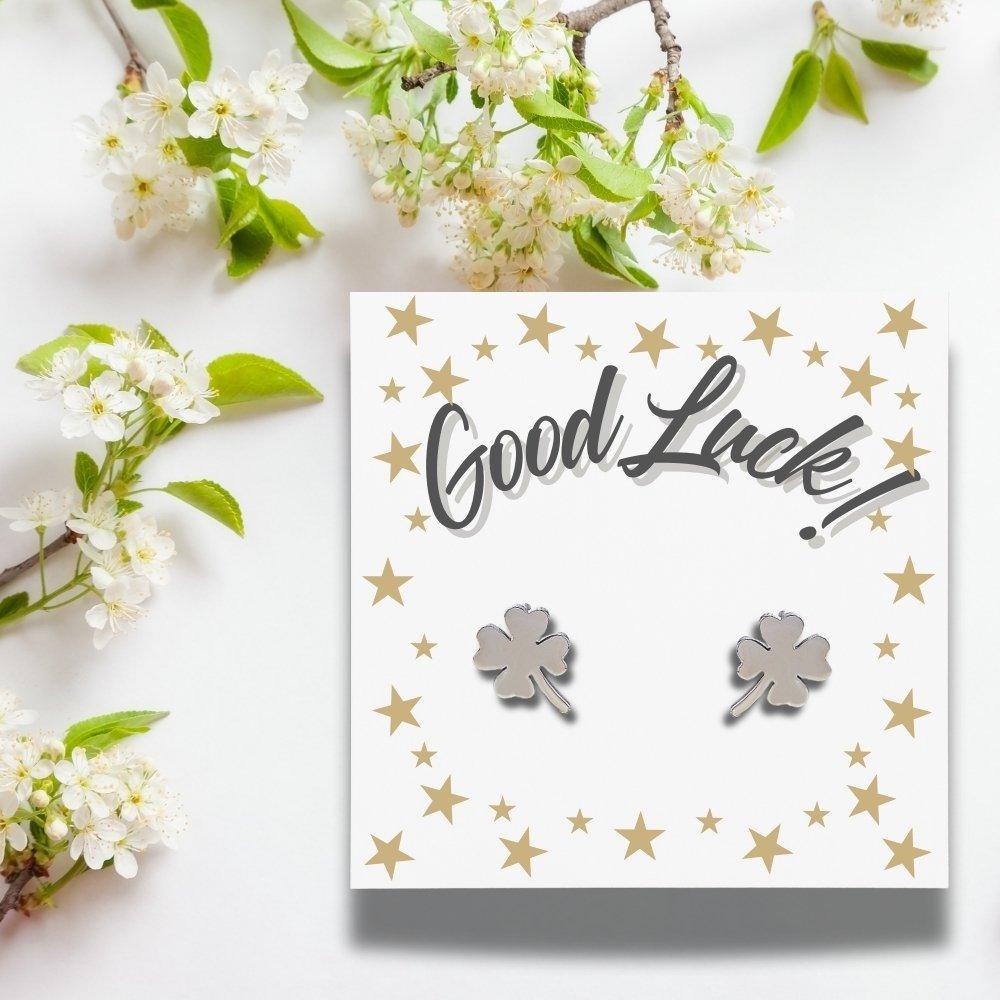 Silver - Aye Do Gifts - Good Luck Card & Four Leaf Clover Stud Earrings - 1
