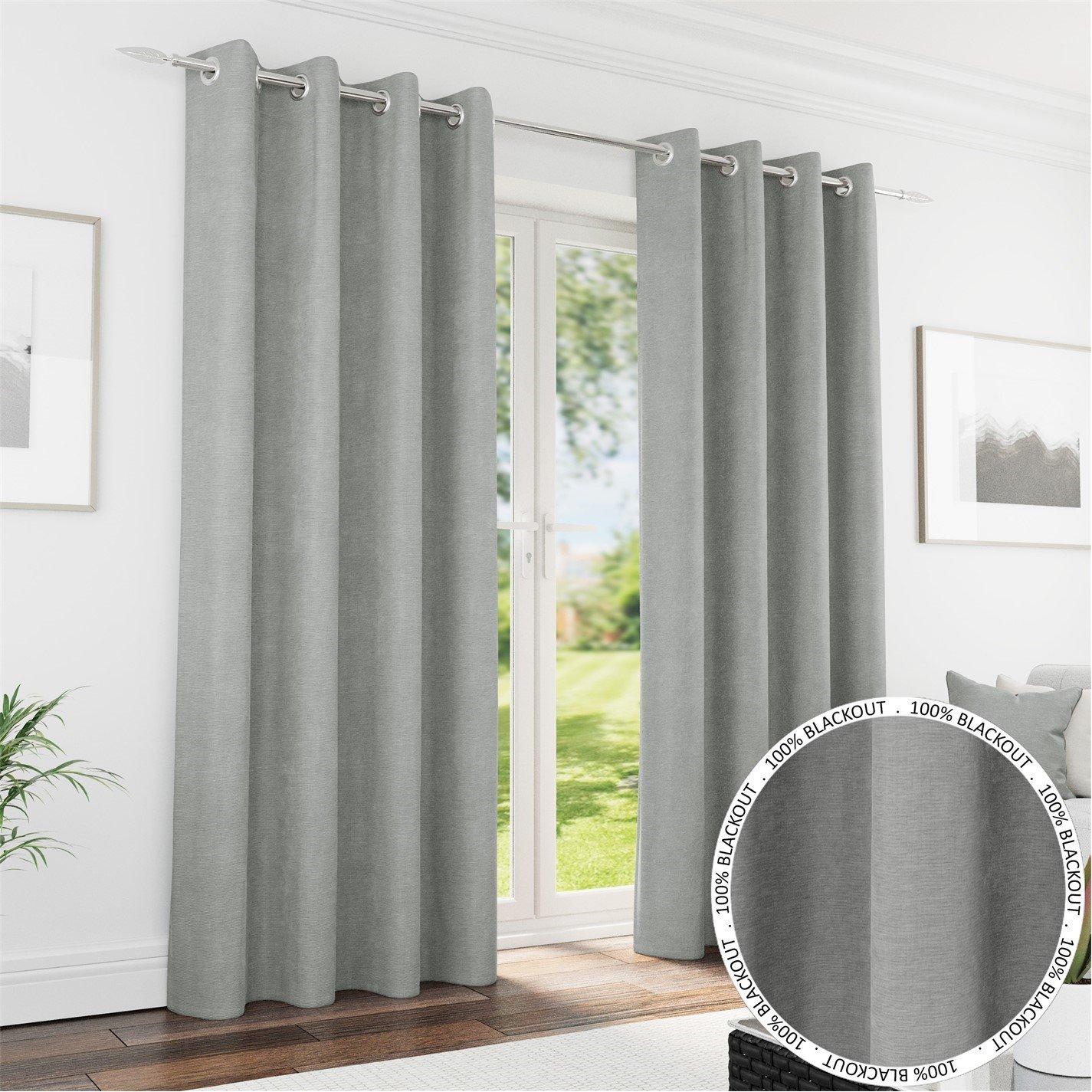 Grey - Enhanced Living - Knightsbridge Blackout Chenille Eyelet Curtains - 1