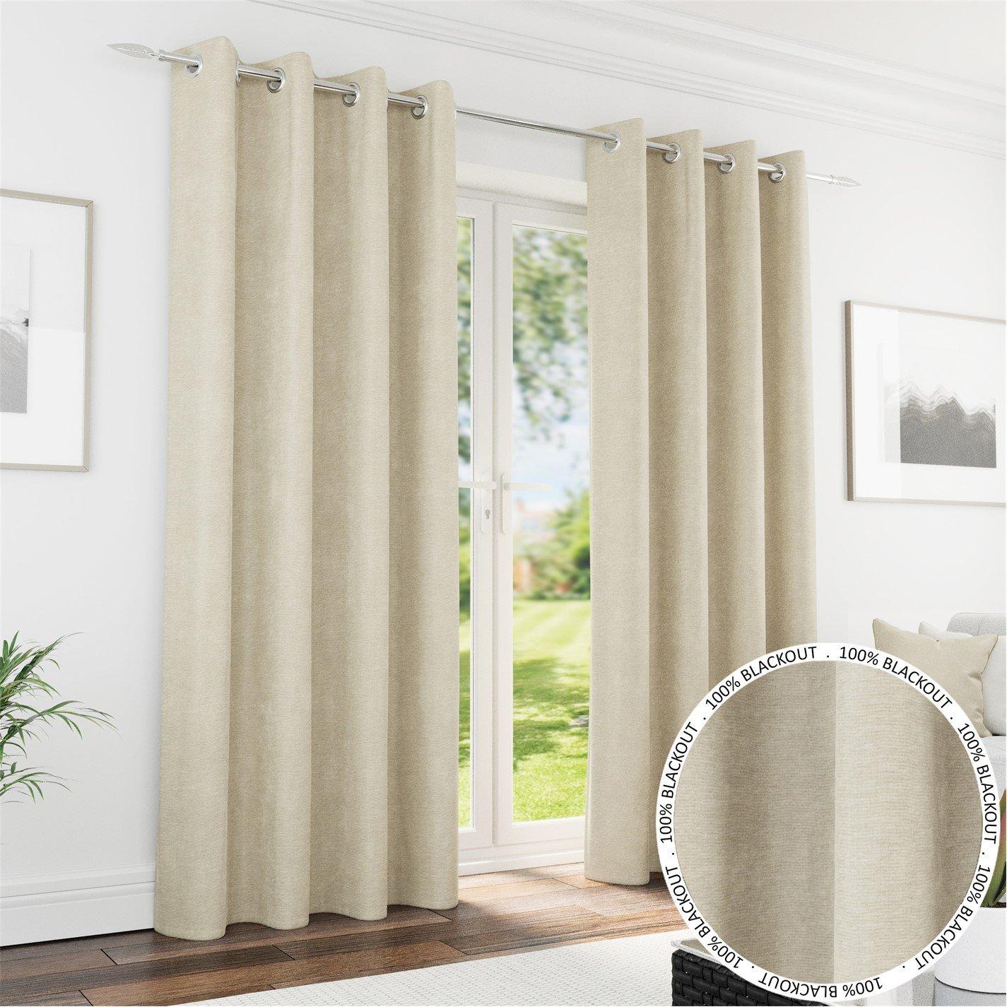 Enhanced Living  Knightsbridge Blackout Chenille Eyelet Curtains - Cream - 168x137cm