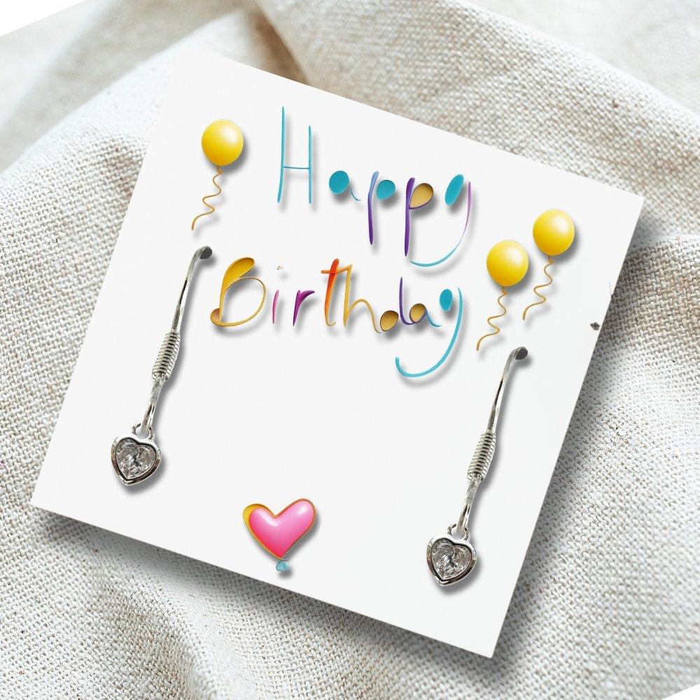 Silver - Aye Do Gifts - Happy Birthday PartyHeart Earrings on Card 3555-CD - 1