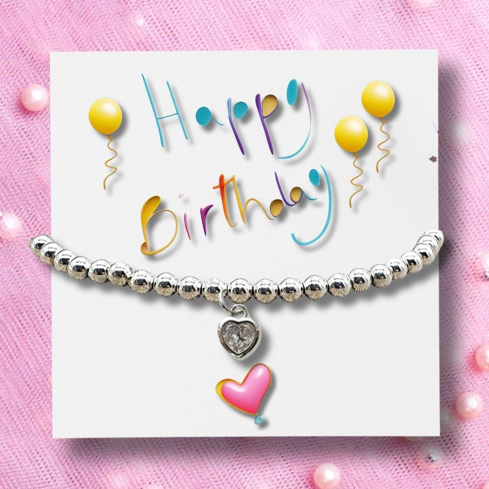 Silver - Aye Do Gifts - Happy Bday Party Heart Bracelet on Card 3555-CD-SB - 1