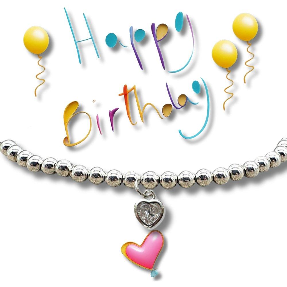 Silver - Aye Do Gifts - Happy Bday Party Heart Bracelet on Card 3555-CD-SB - 4