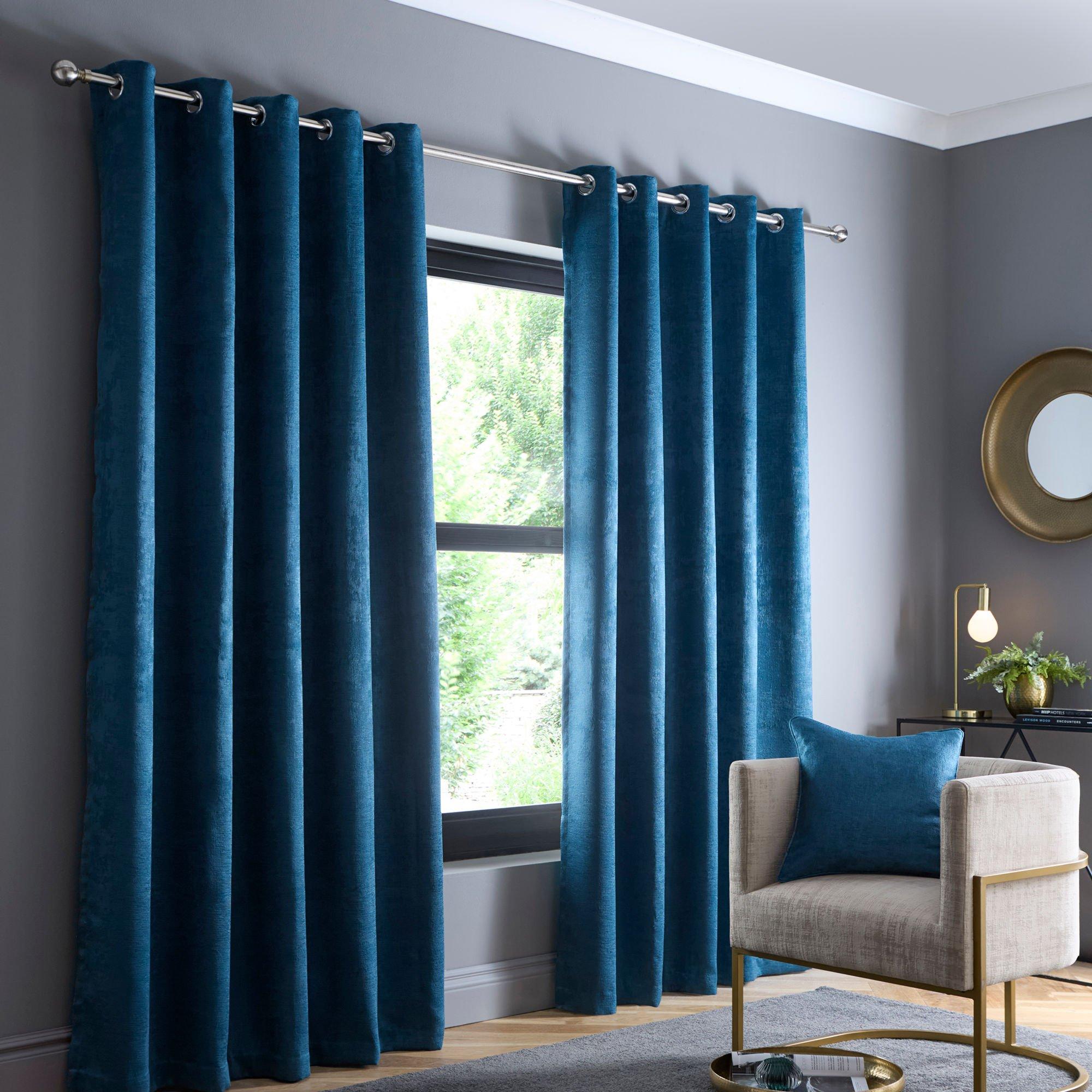 Dark Teal - Fusion - Strata Dim Out Eyelet Curtains in Dark Teal - 1