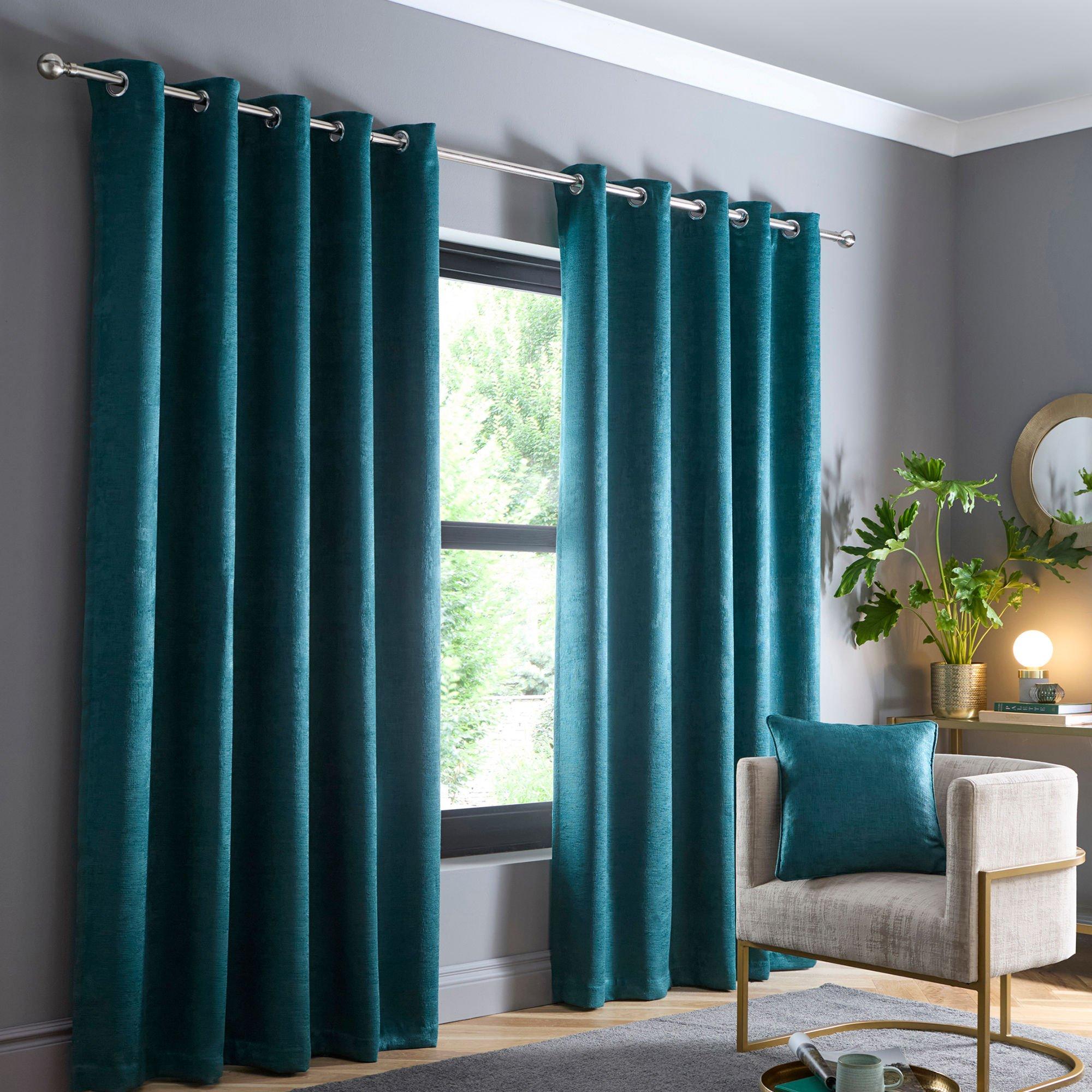 Fusion  Strata Dim Out Eyelet Curtains In Forest Green - 229x229cm