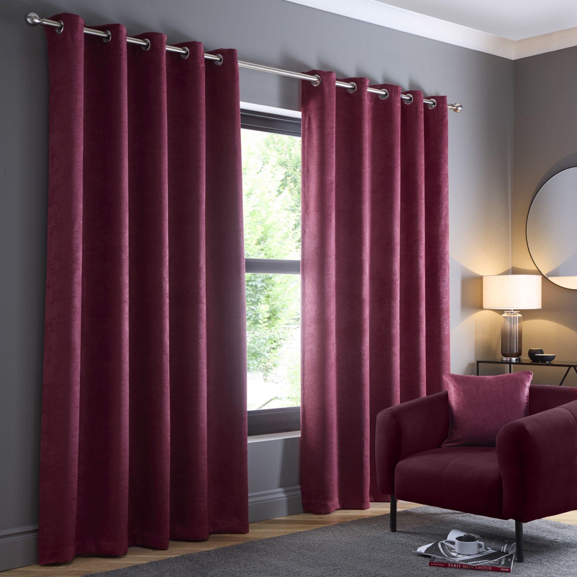 Fusion  Strata Dim Out Eyelet Curtains In Wine - 117x229cm