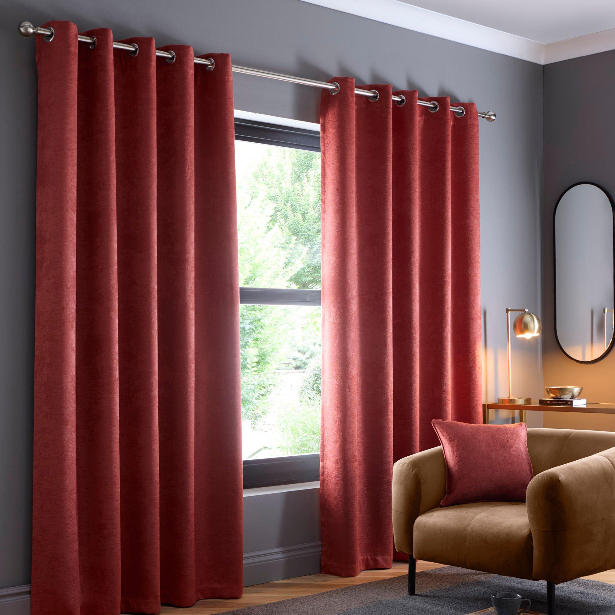 Fusion  Strata Dim Out Eyelet Curtains In Terracotta - 117x229cm