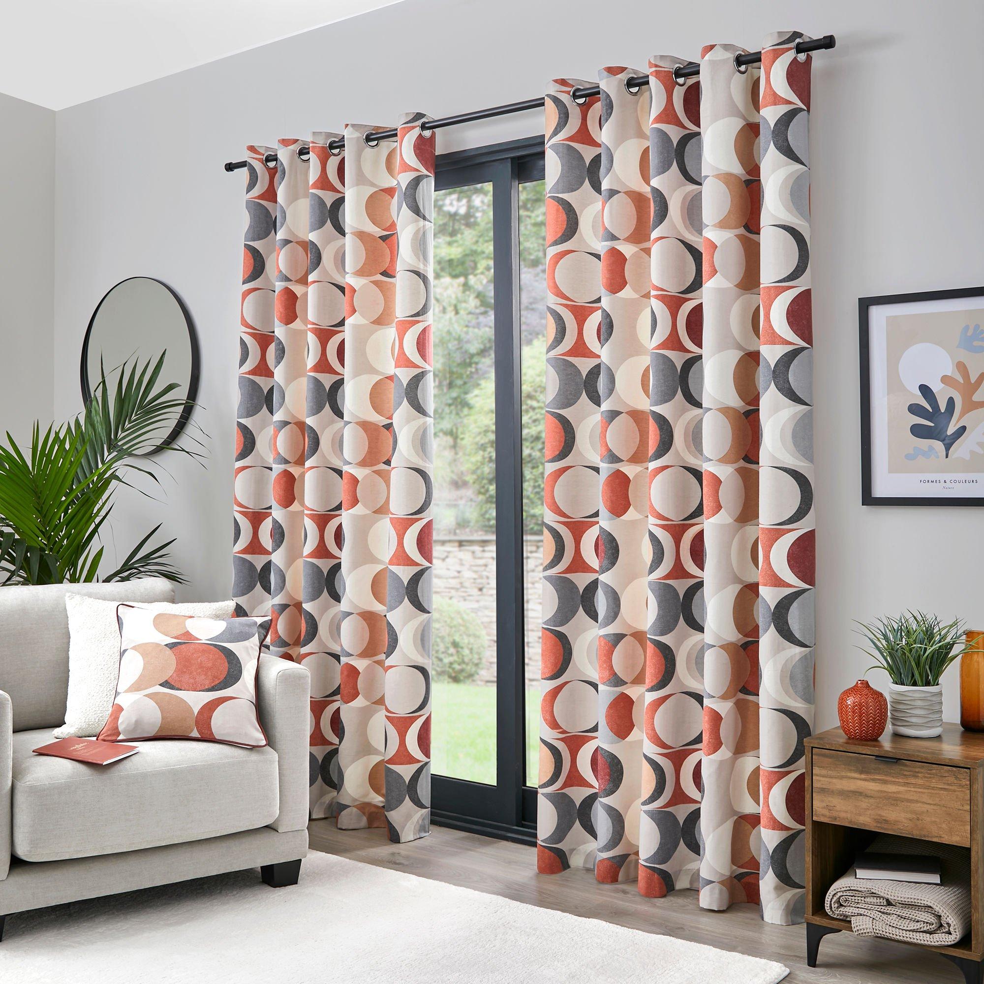 Fusion  Sander Geo Circle Print Eyelet Curtains In Spice - 229x229cm
