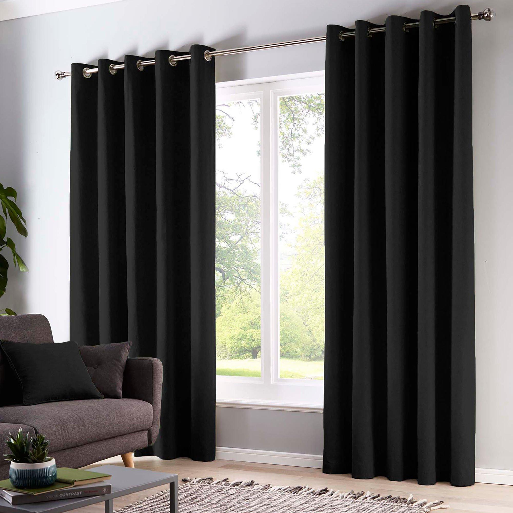 Fusion  Sorbonne Thermal Lined Eyelet Curtains In Black - 168x229cm