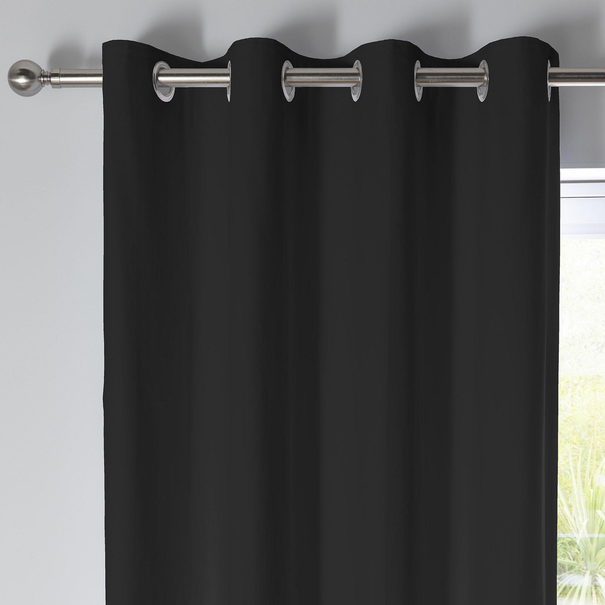 Black - Fusion - Sorbonne Thermal Lined Eyelet Curtains in Black - 2