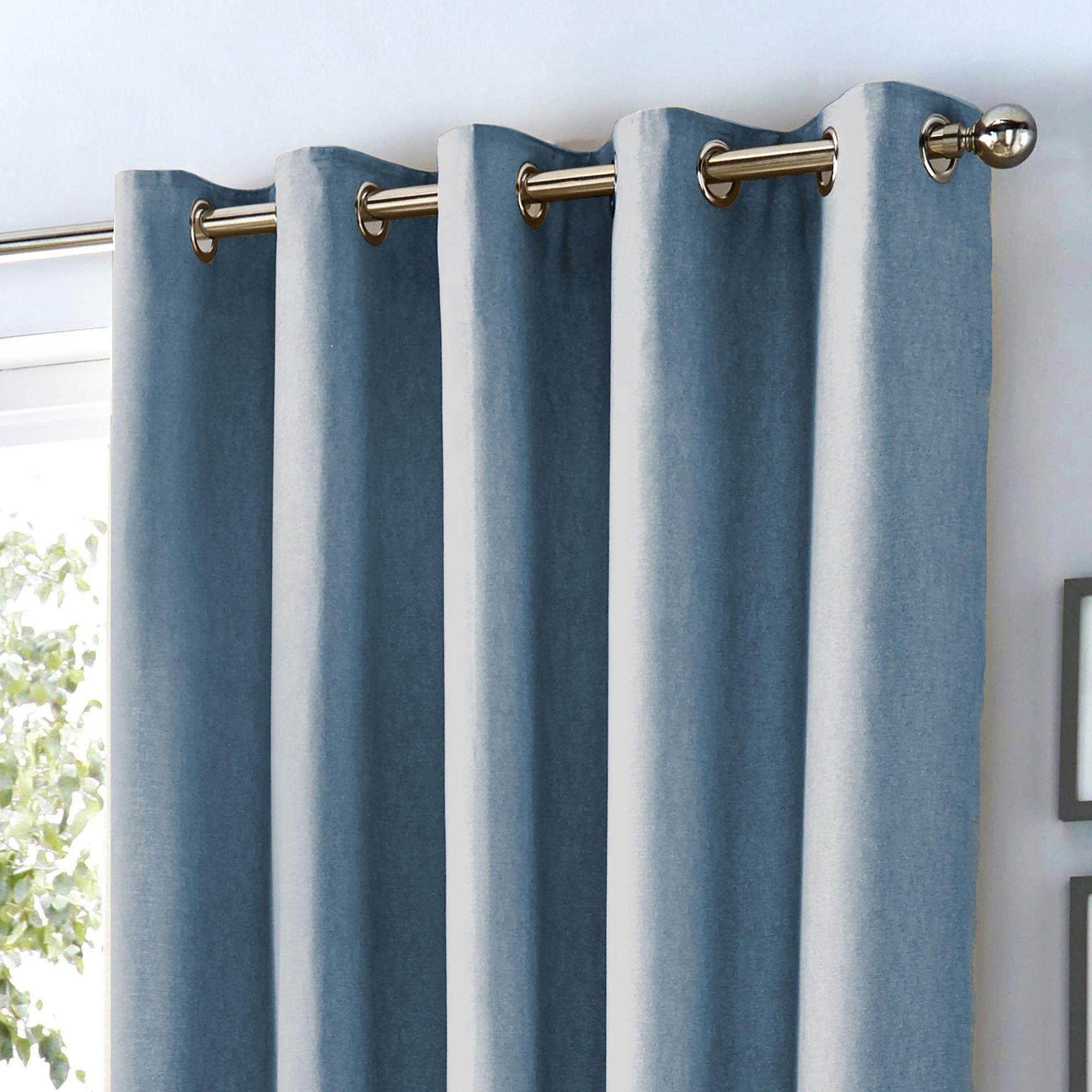 Blue - Fusion - Sorbonne Thermal Lined Eyelet Curtains in Blue - 2
