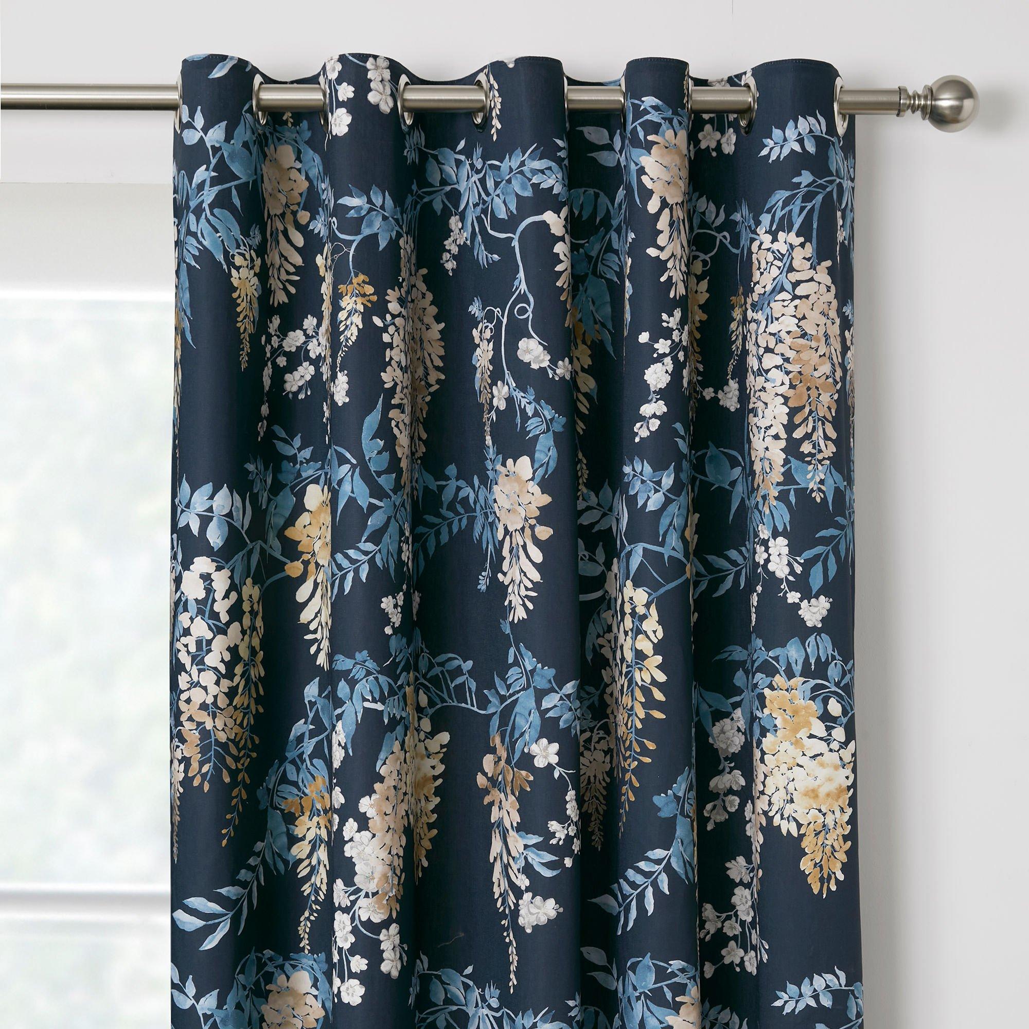 Navy - Dreams and Drapes - Wisteria 100% Cotton Eyelet Curtains in Navy - 2