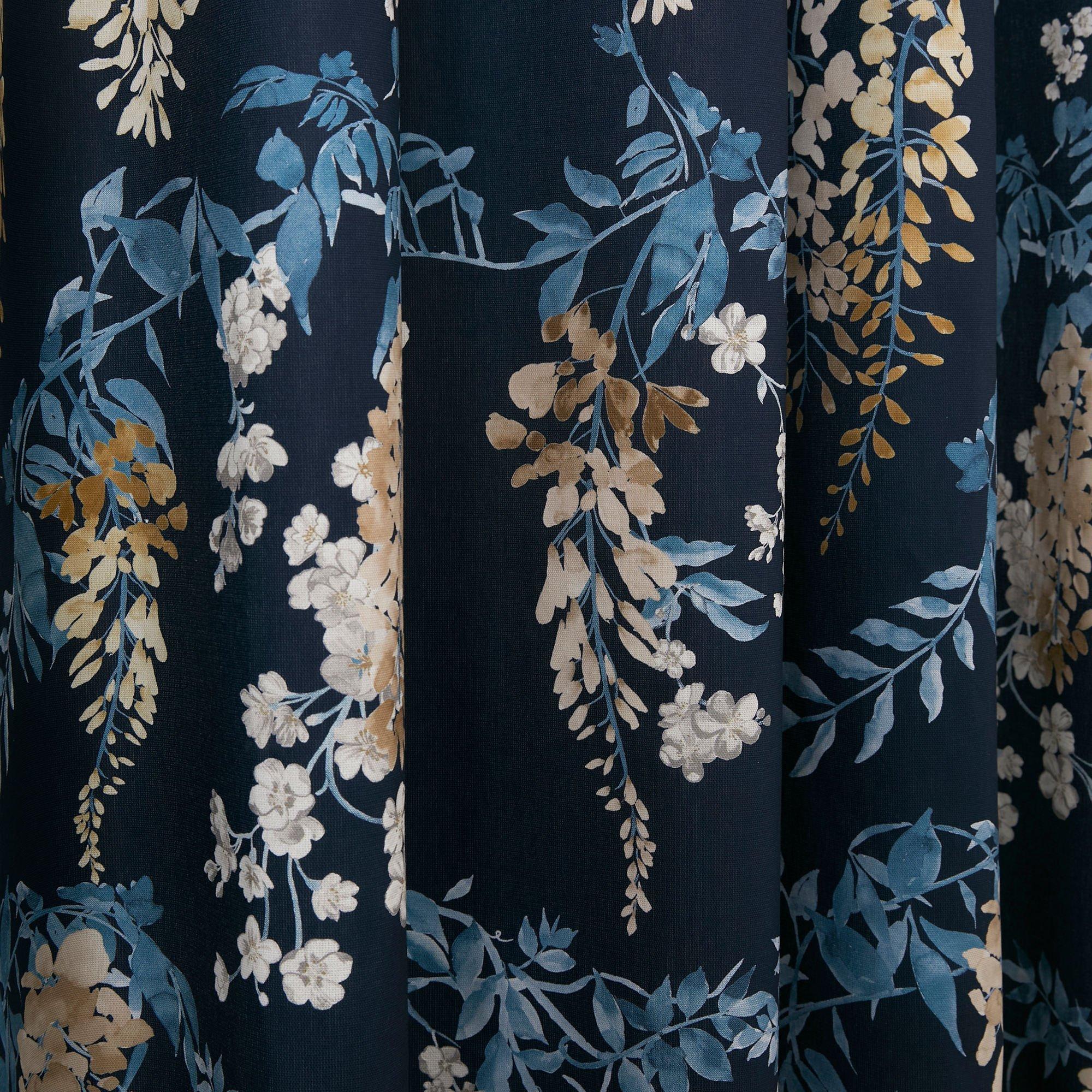 Navy - Dreams and Drapes - Wisteria 100% Cotton Eyelet Curtains in Navy - 3
