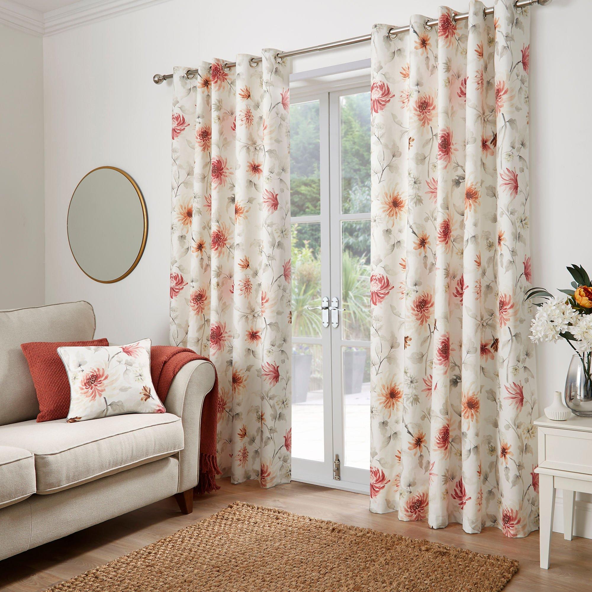 Red - Dreams and Drapes - Nadia 100% Cotton Floral Eyelet Curtains in Red - 1