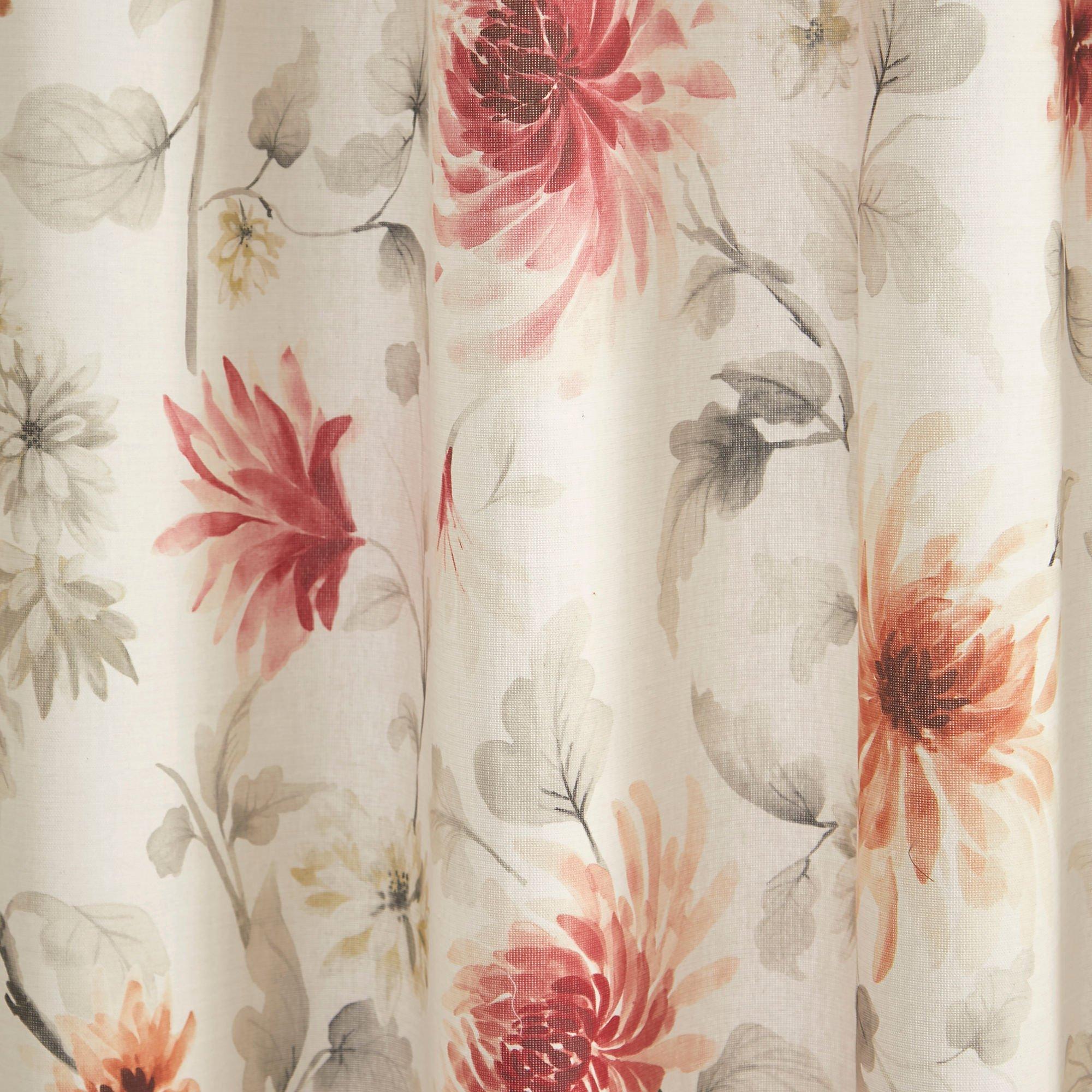 Red - Dreams and Drapes - Nadia 100% Cotton Floral Eyelet Curtains in Red - 3