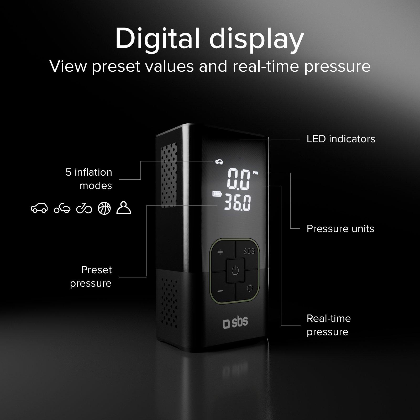 Nero - SBS - 3600mAh power bank with compressor function and LED flashlight for emergencies and outdoor use - 3