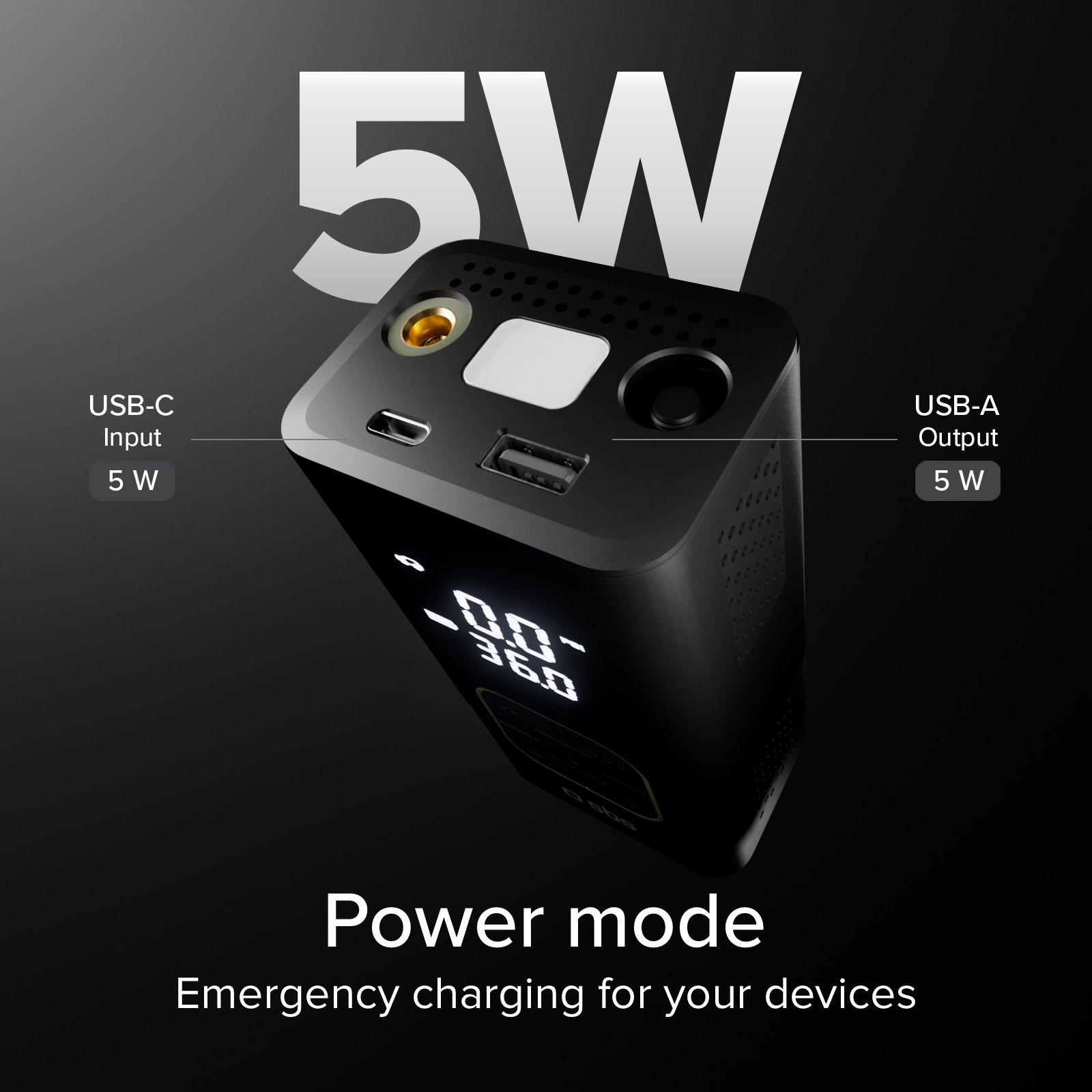 Nero - SBS - 3600mAh power bank with compressor function and LED flashlight for emergencies and outdoor use - 4
