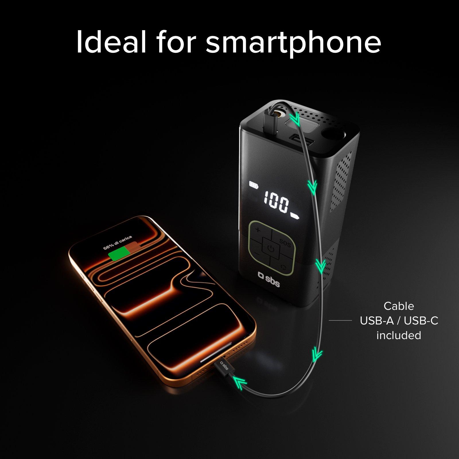 Nero - SBS - 3600mAh power bank with compressor function and LED flashlight for emergencies and outdoor use - 6