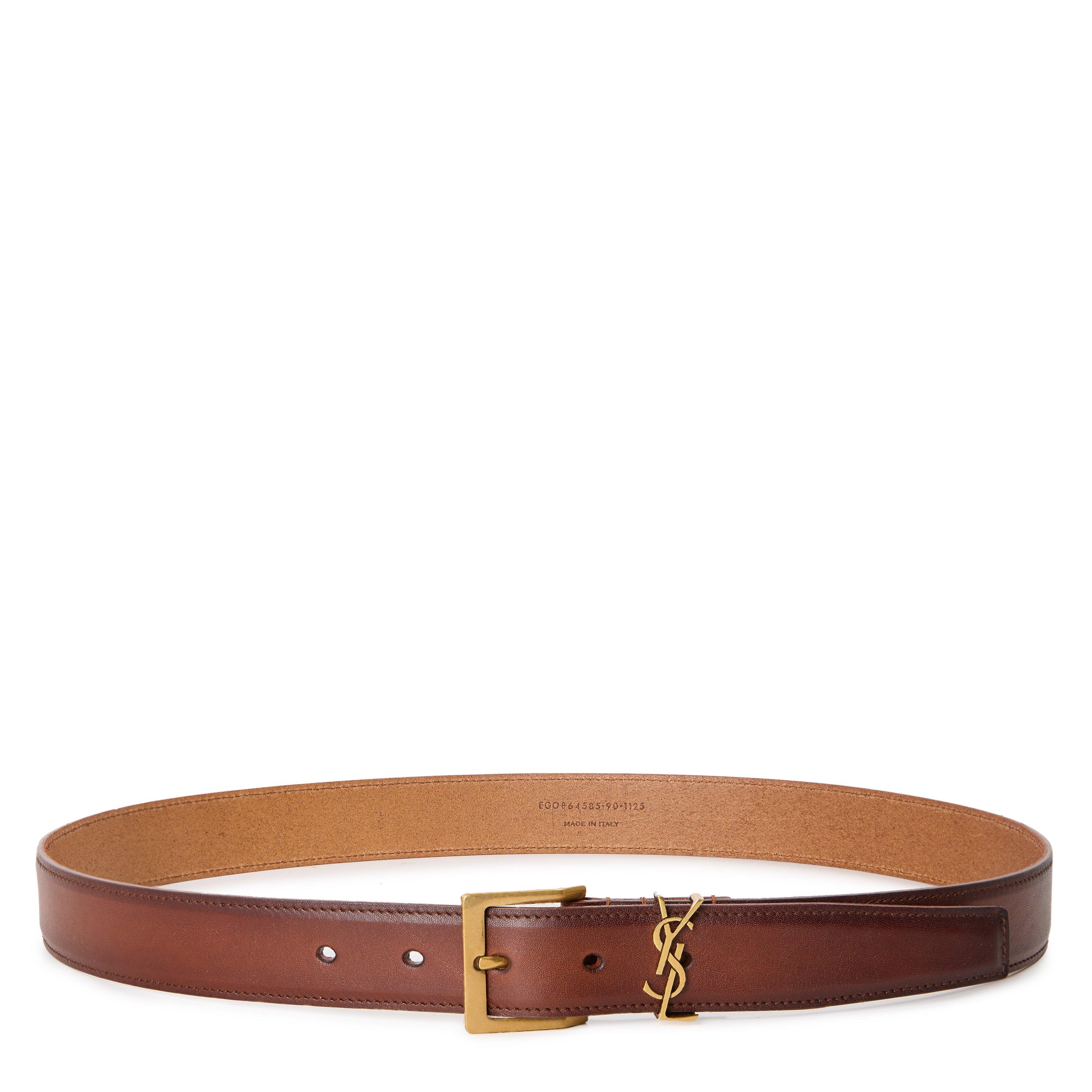 Brown/Gold - Saint Laurent - Men's Leather Belt - 1