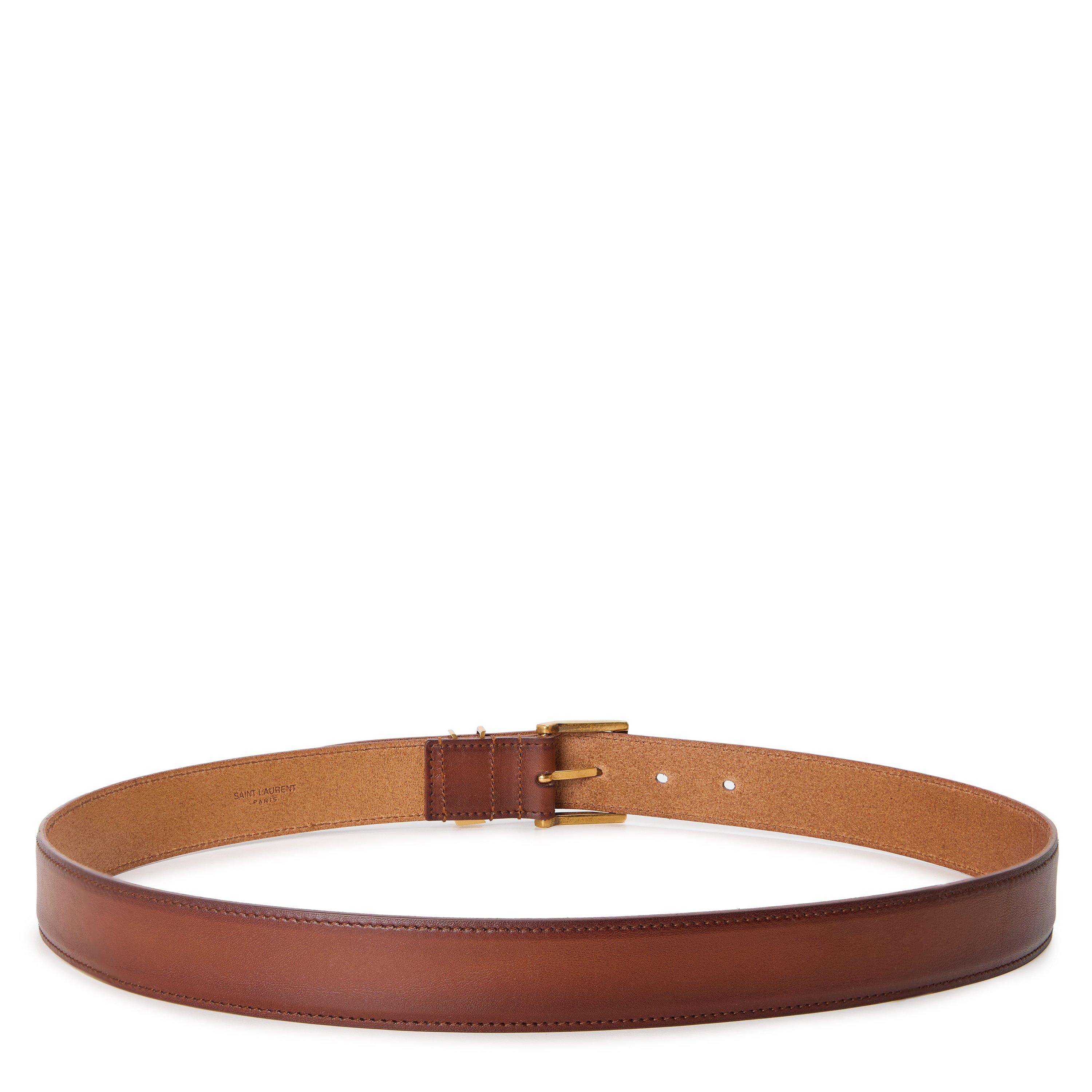 Brown/Gold - Saint Laurent - Men's Leather Belt - 2