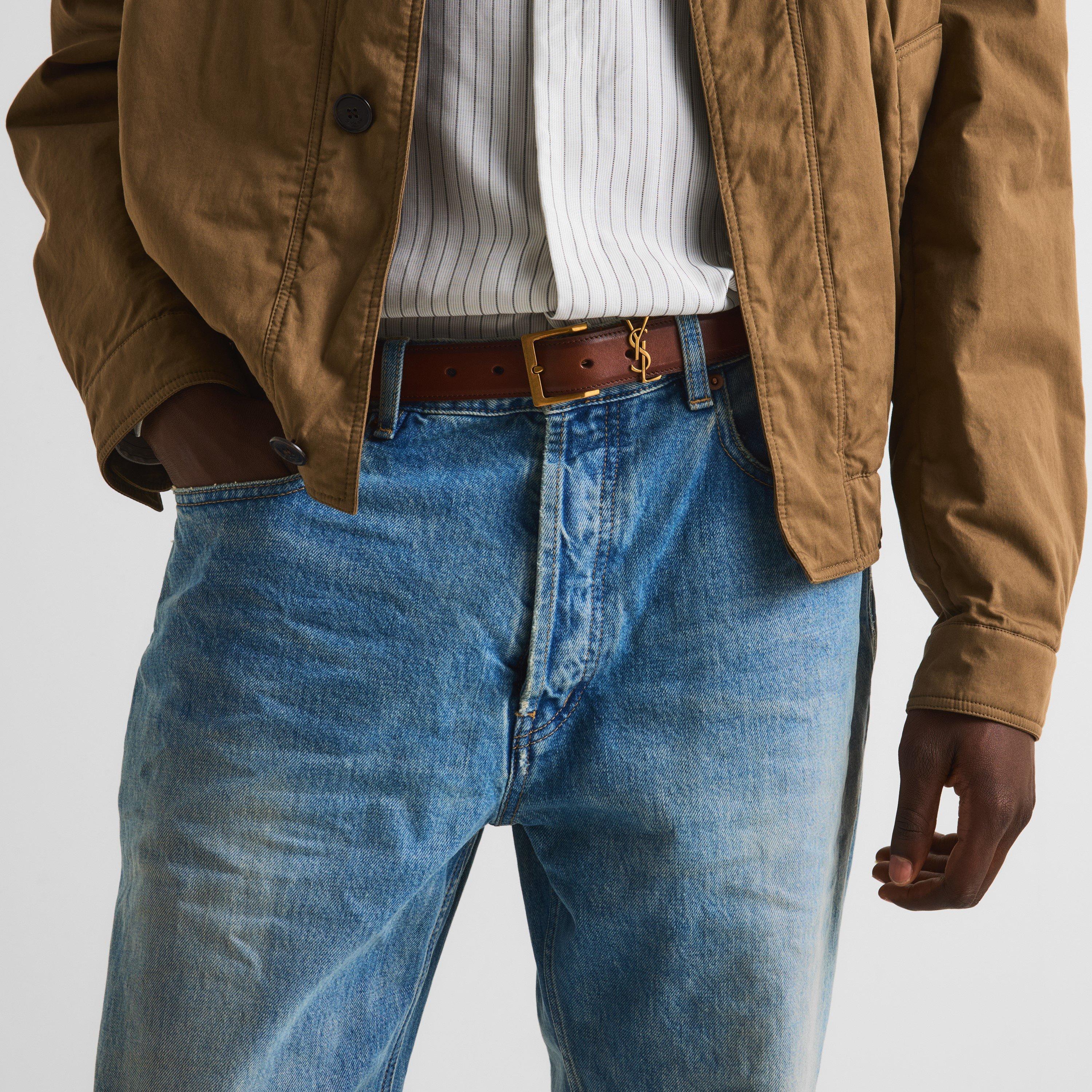 Brown/Gold - Saint Laurent - Men's Leather Belt - 3