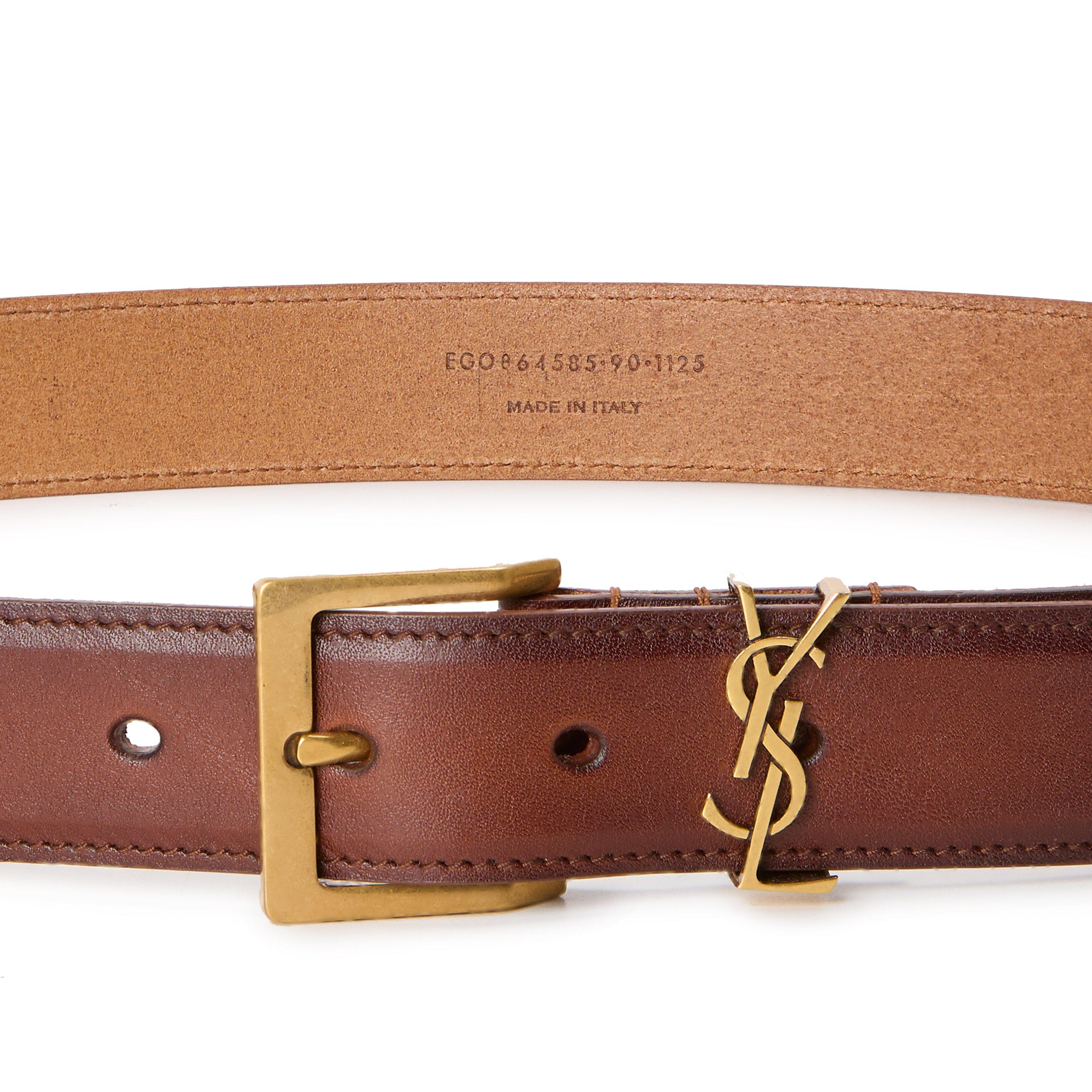 Brown/Gold - Saint Laurent - Men's Leather Belt - 3