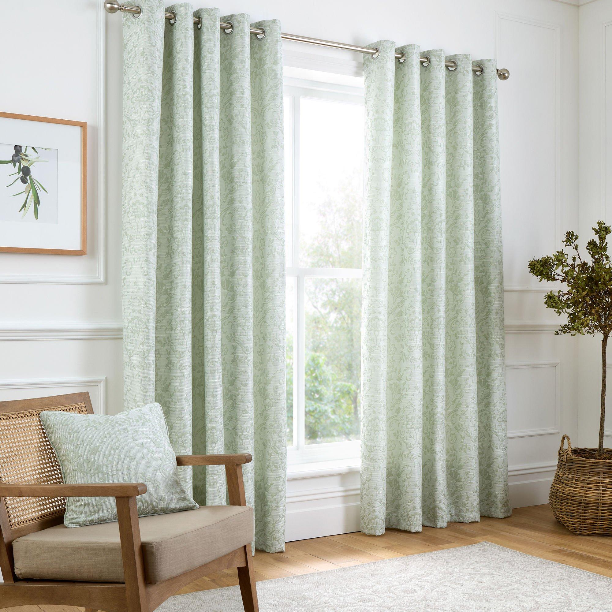 Sage Green - Curtina - Marple Jacquard Birds Eyelet Curtains - Sage Green - 1