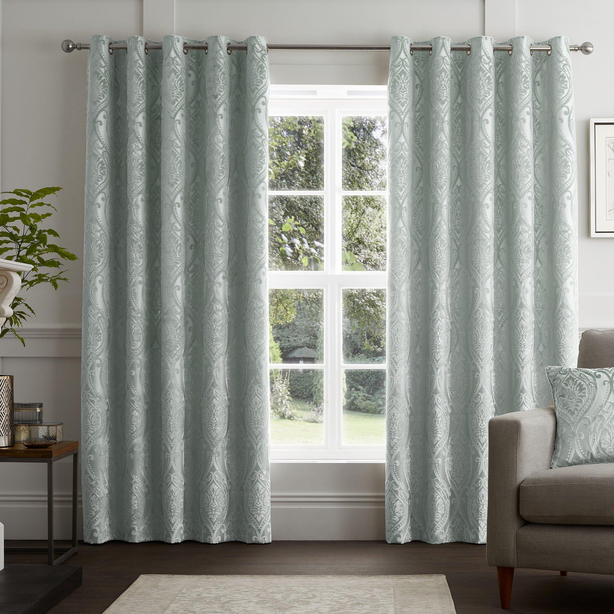 Duck Egg - Curtina - Chateau Damask Jacquard Eyelet Curtains - Duck Egg - 1