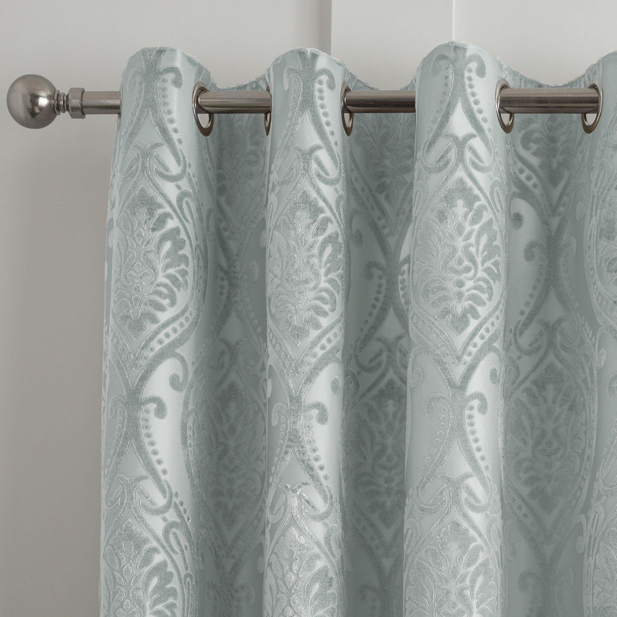 Duck Egg - Curtina - Chateau Damask Jacquard Eyelet Curtains - Duck Egg - 2