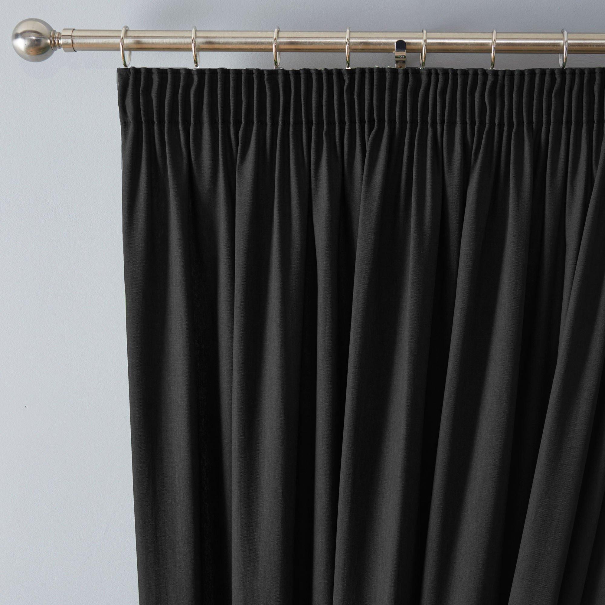 Black - Fusion - Dijon Cotton Thermal Pencil Pleat Curtains - Black - 2