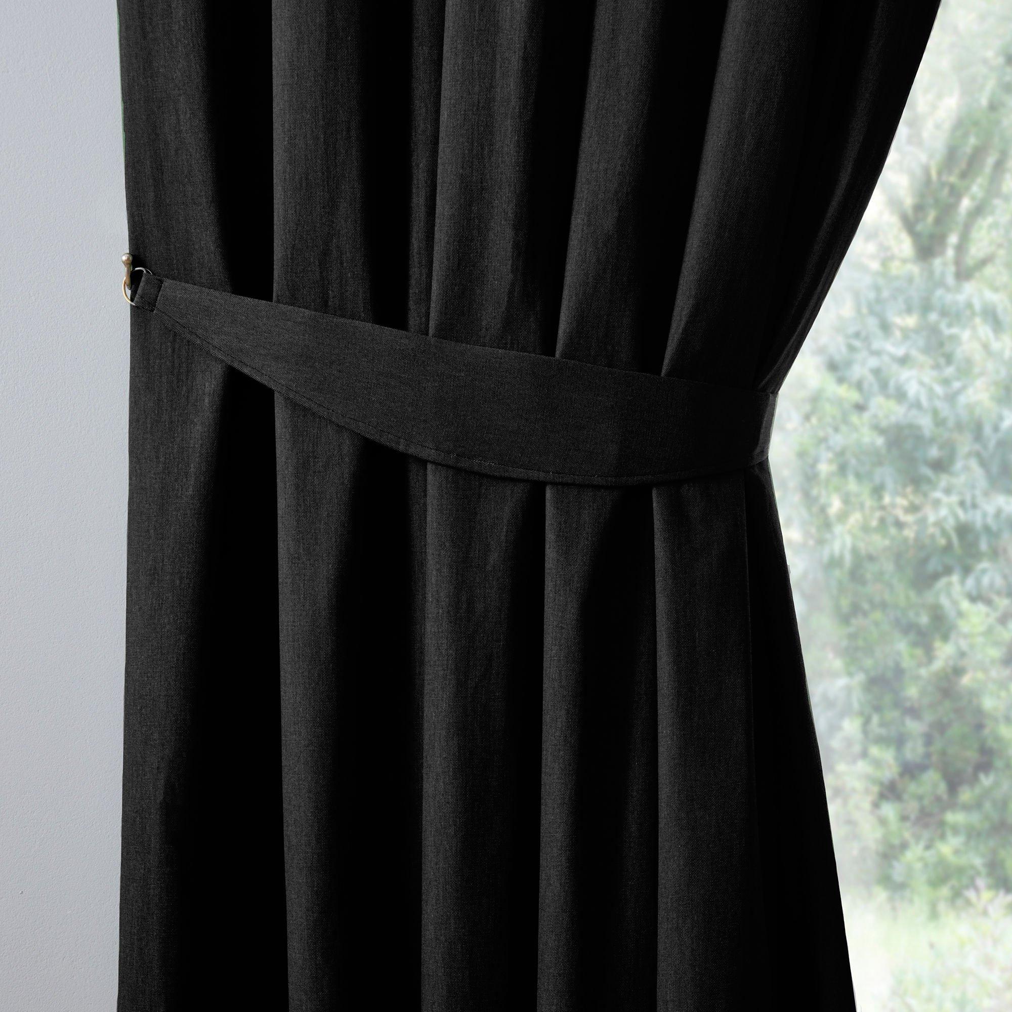 Black - Fusion - Dijon Cotton Thermal Pencil Pleat Curtains - Black - 3