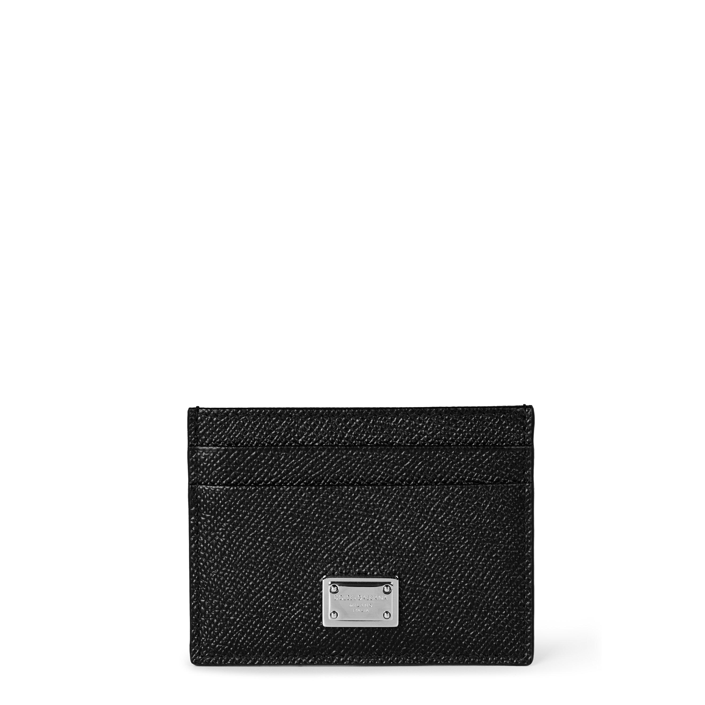Dolce and Gabbana Men's Logo Leather Plaque Card Holder - Black 80999
