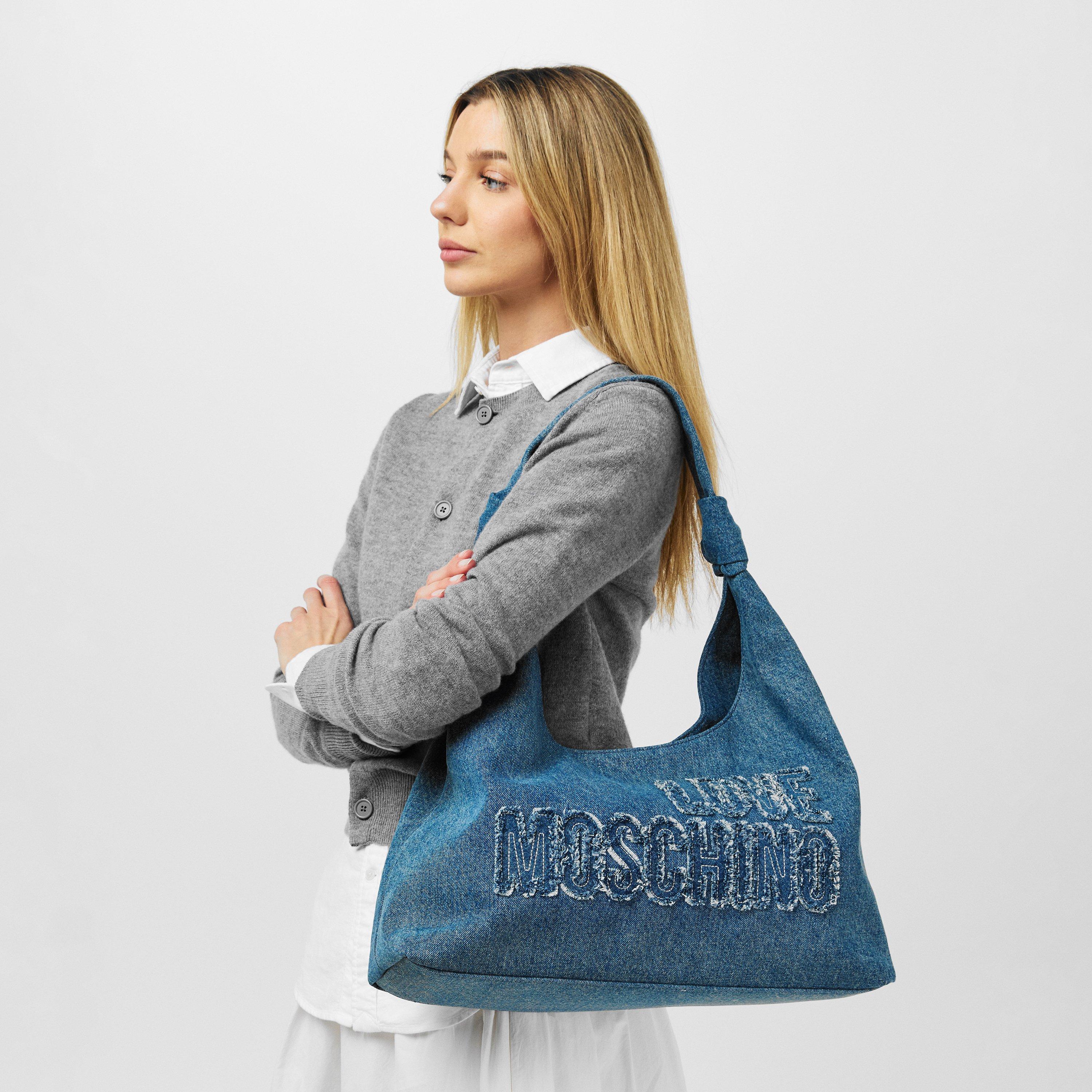 Blue - Love Moschino - Women's Denim Hobo Bag - 3
