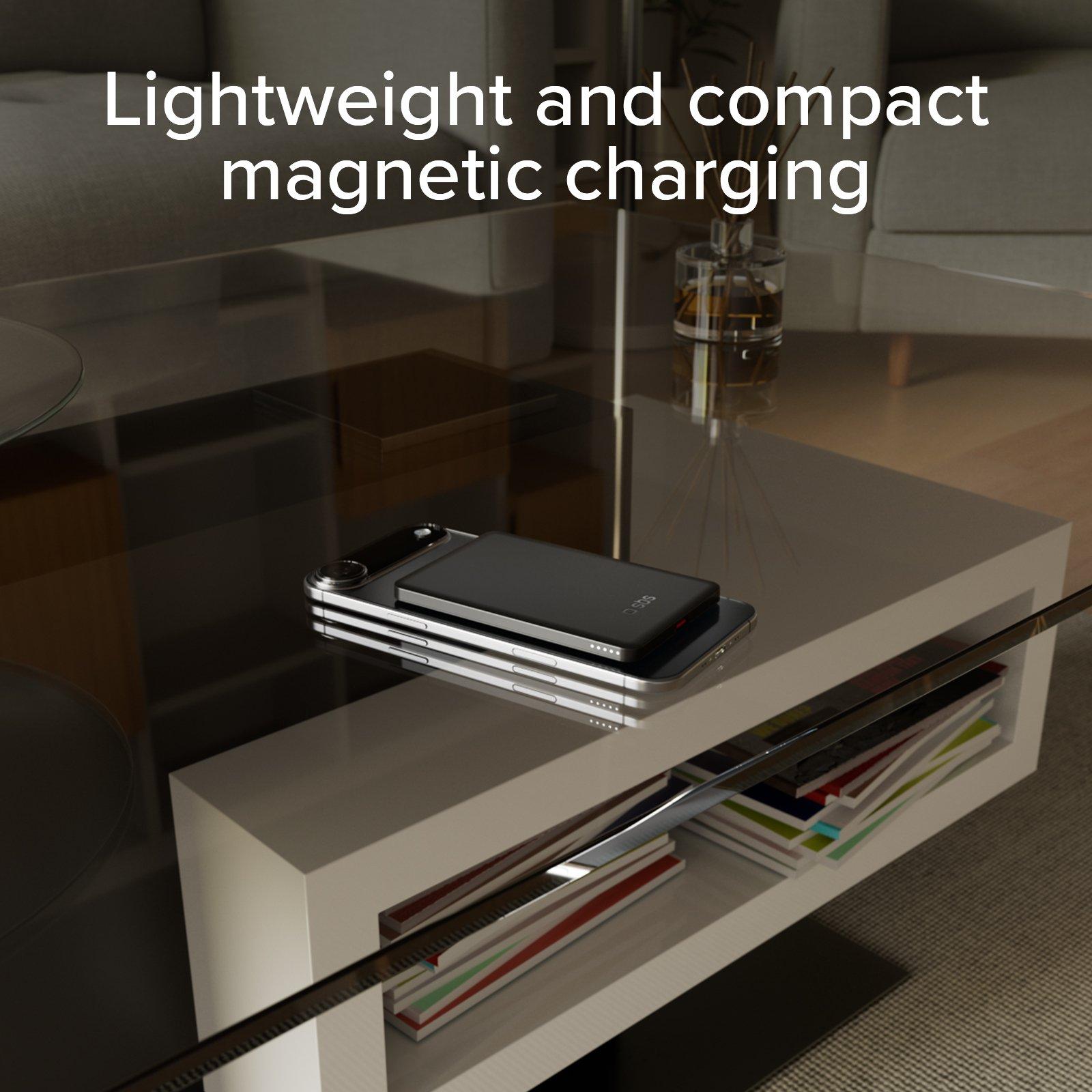Zwart - SBS - Slim 3000 mAh Magnetic Power Bank with 5W Wireless Charging Compatible with MagSafe - 5