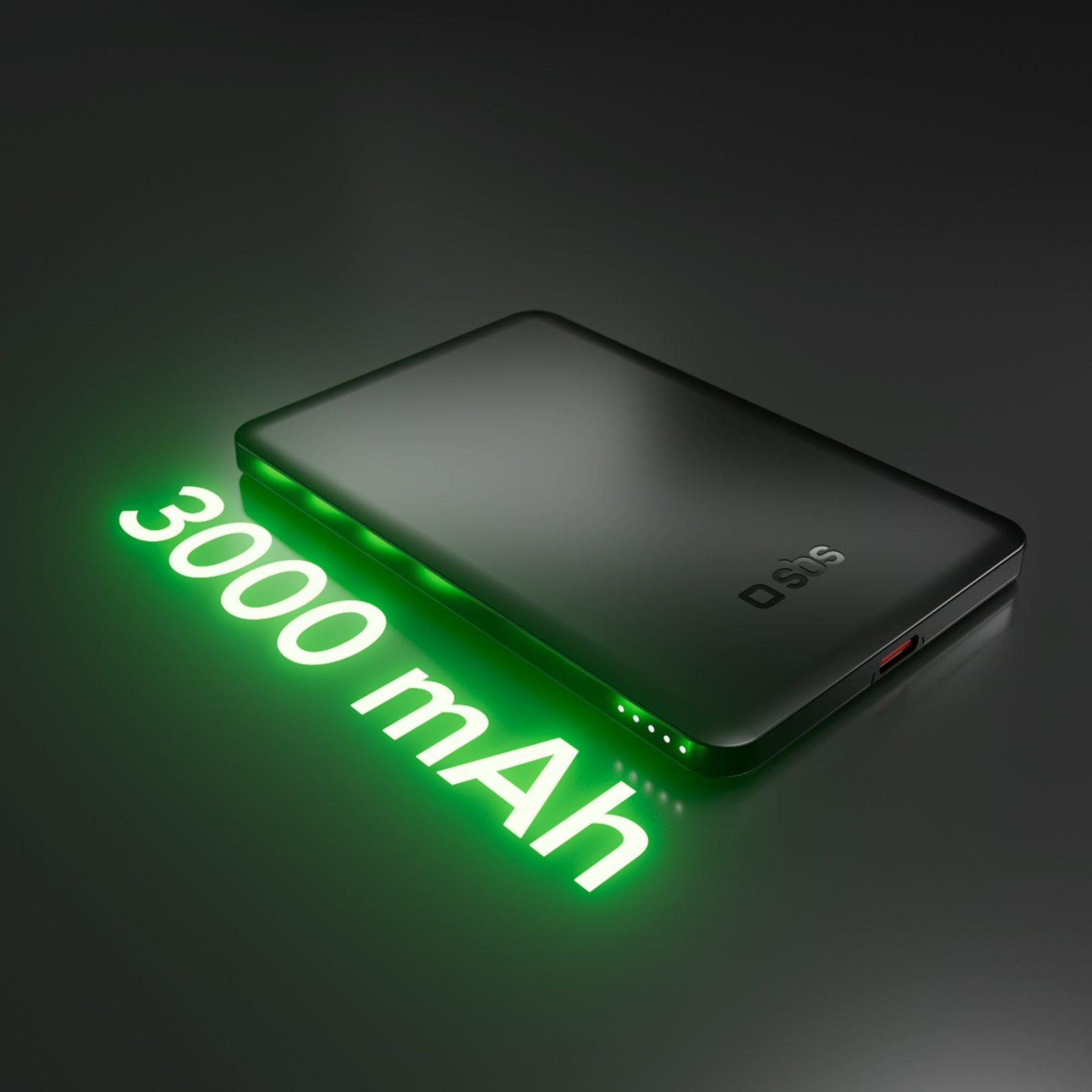 Zwart - SBS - Slim 3000 mAh Magnetic Power Bank with 5W Wireless Charging Compatible with MagSafe - 9