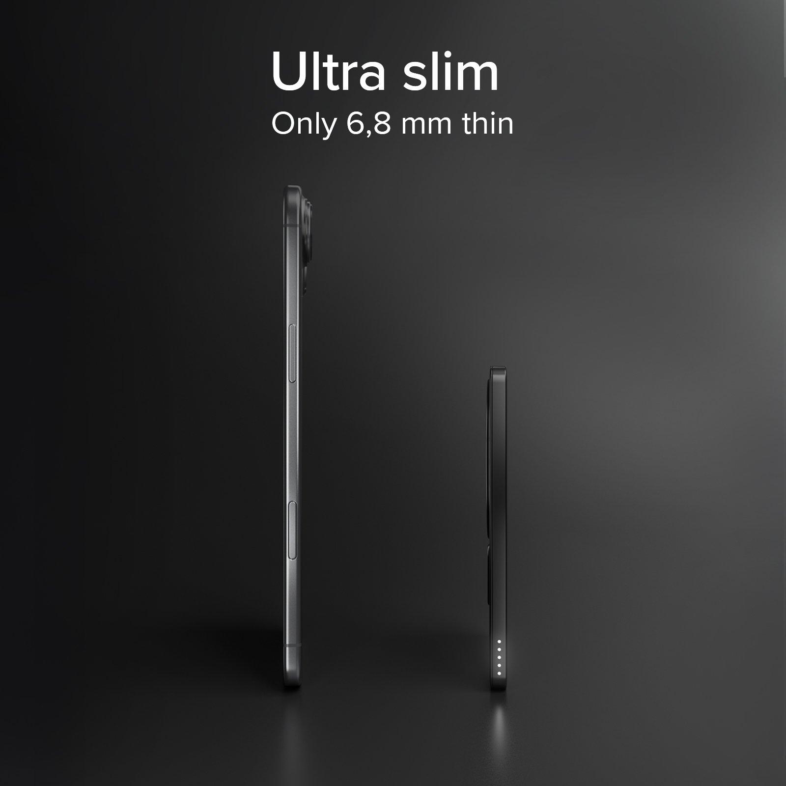 Zwart - SBS - Slim 3000 mAh Magnetic Power Bank with 5W Wireless Charging Compatible with MagSafe - 10