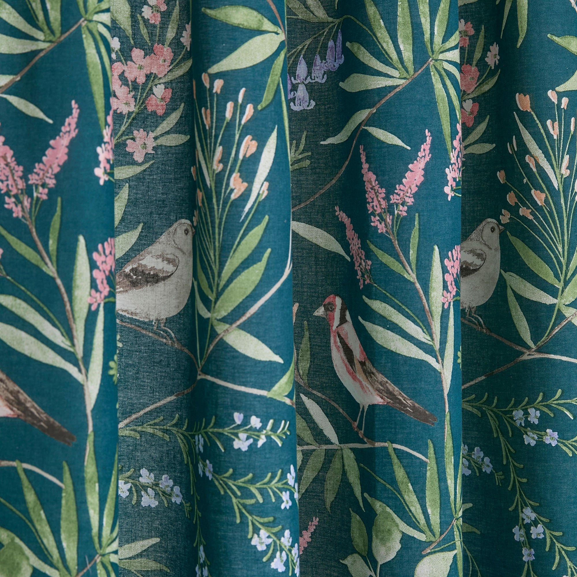 Green - Dreams and Drapes - Caraway Garden Birds Pencil Pleat Curtains - Green - 3