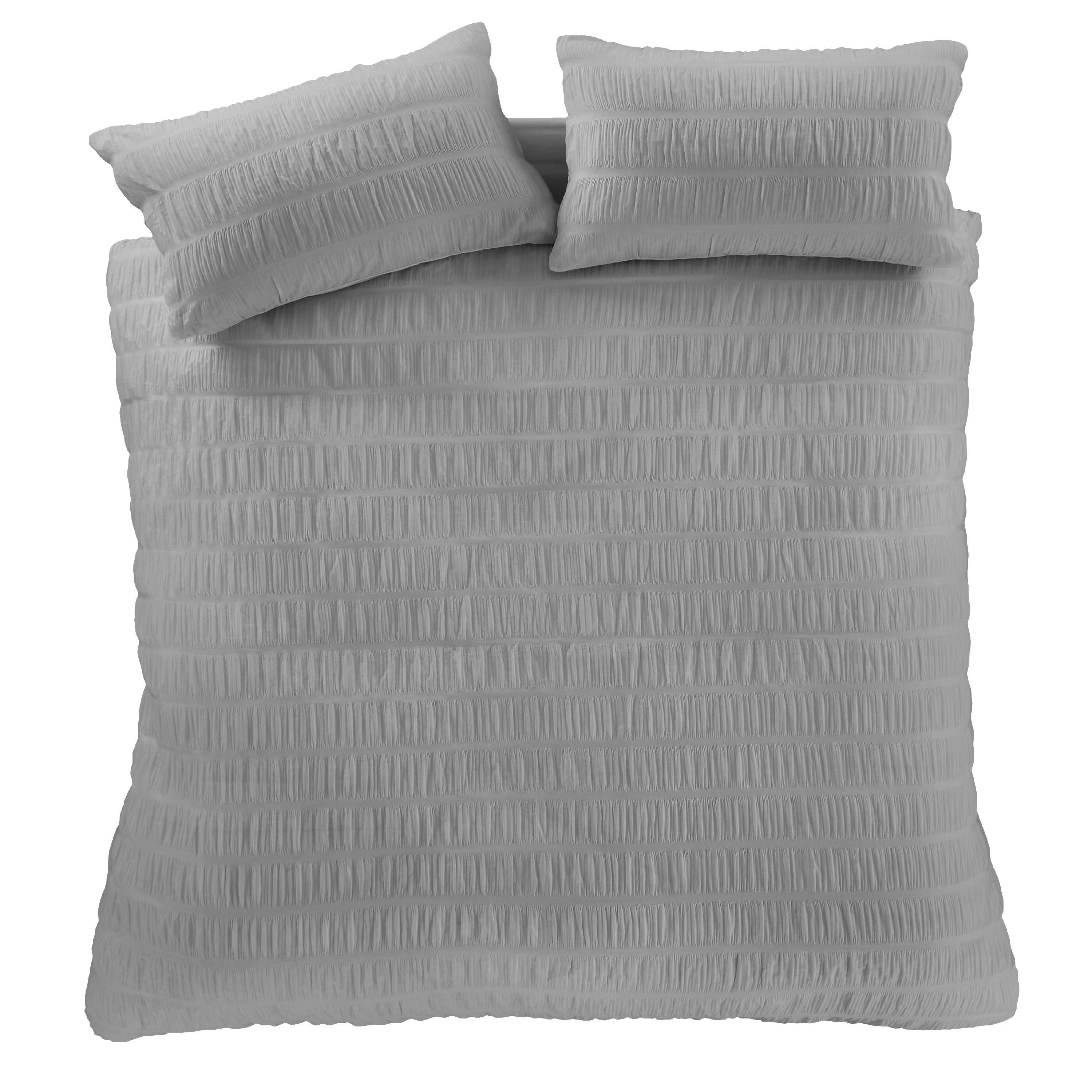 Grey - Catherine Lansfield - Seersucker Duvet Cover Set - 5