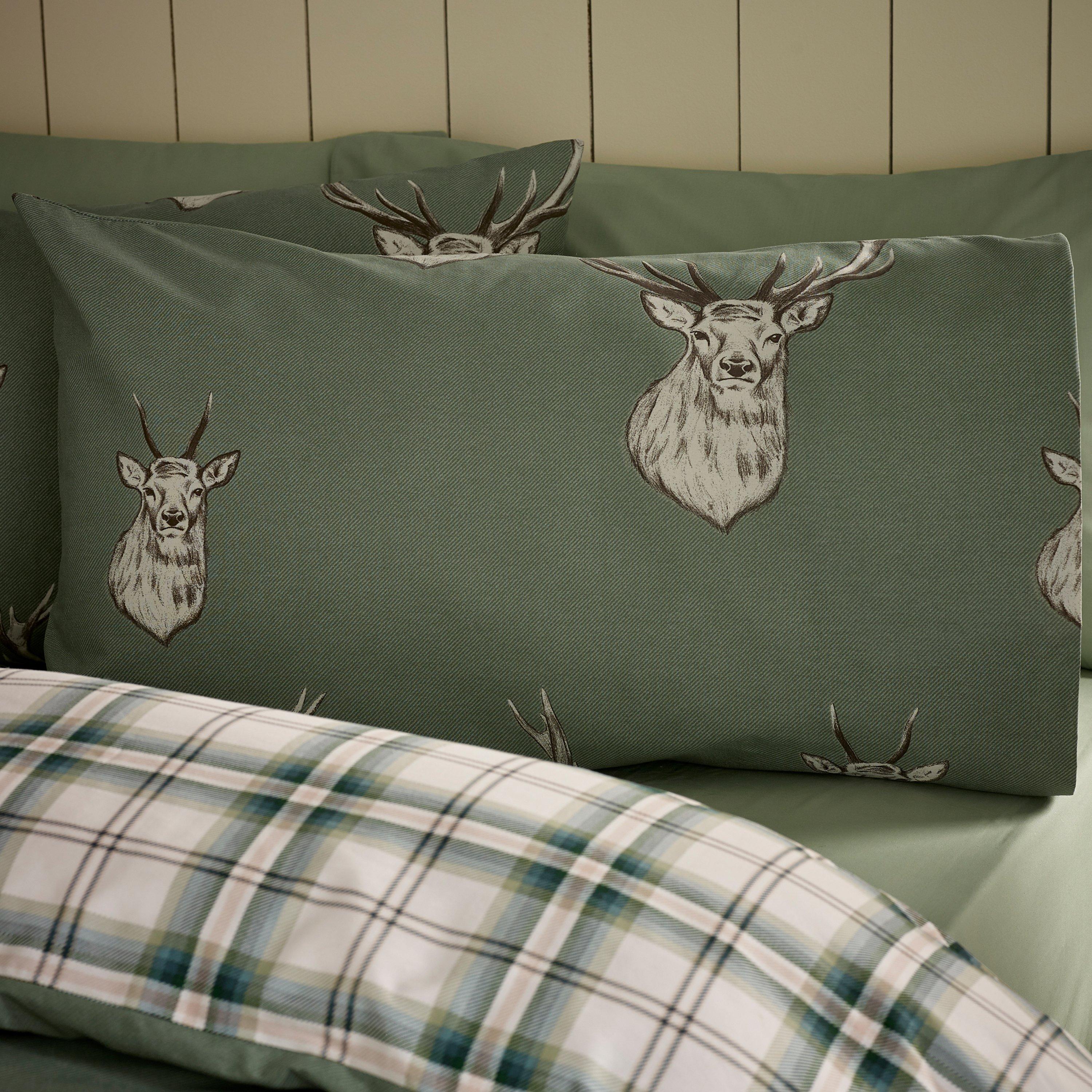 Soft Green - Catherine Lansfield - Stag Check Reversible Duvet Cover Set Soft - 3