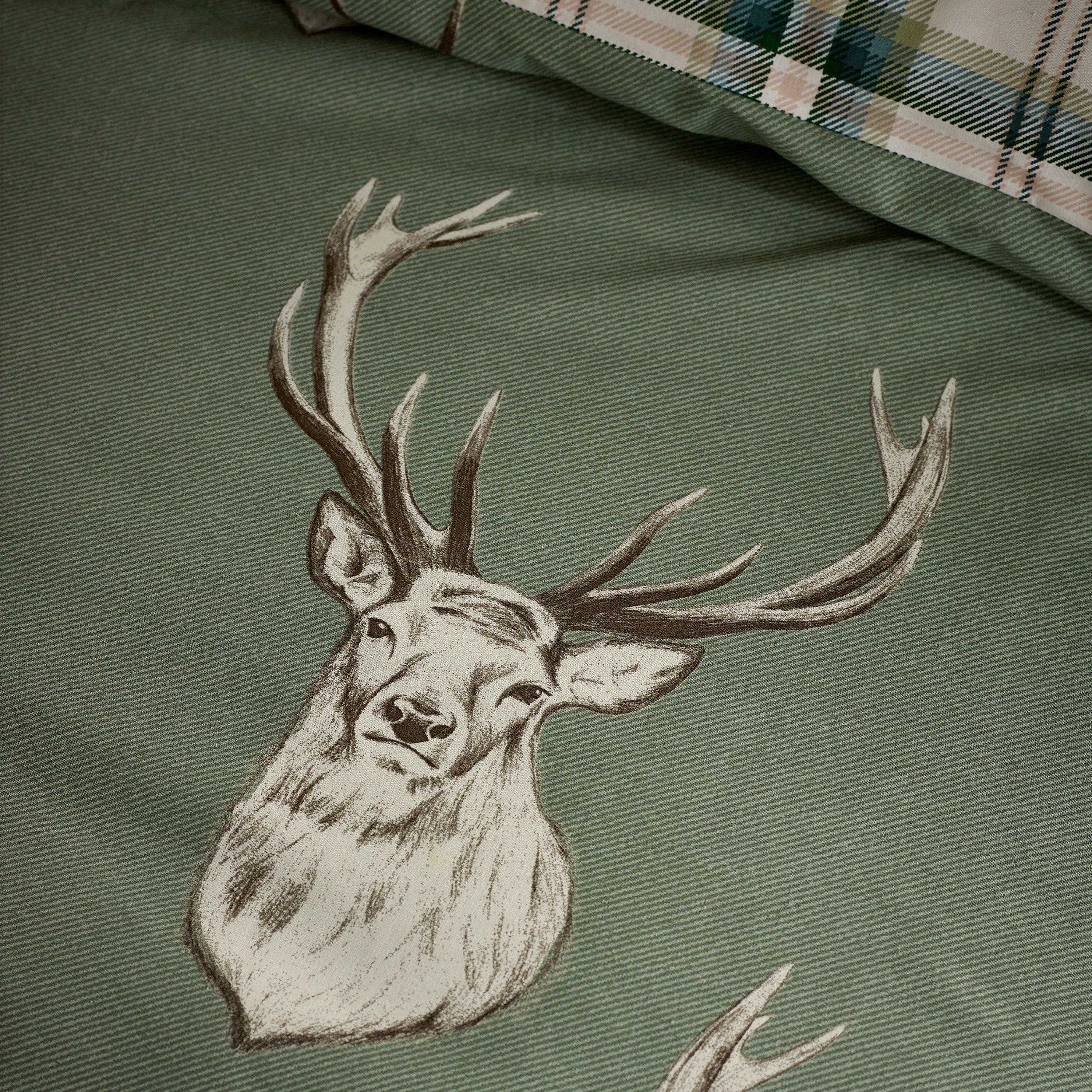 Soft Green - Catherine Lansfield - Stag Check Reversible Duvet Cover Set Soft - 4