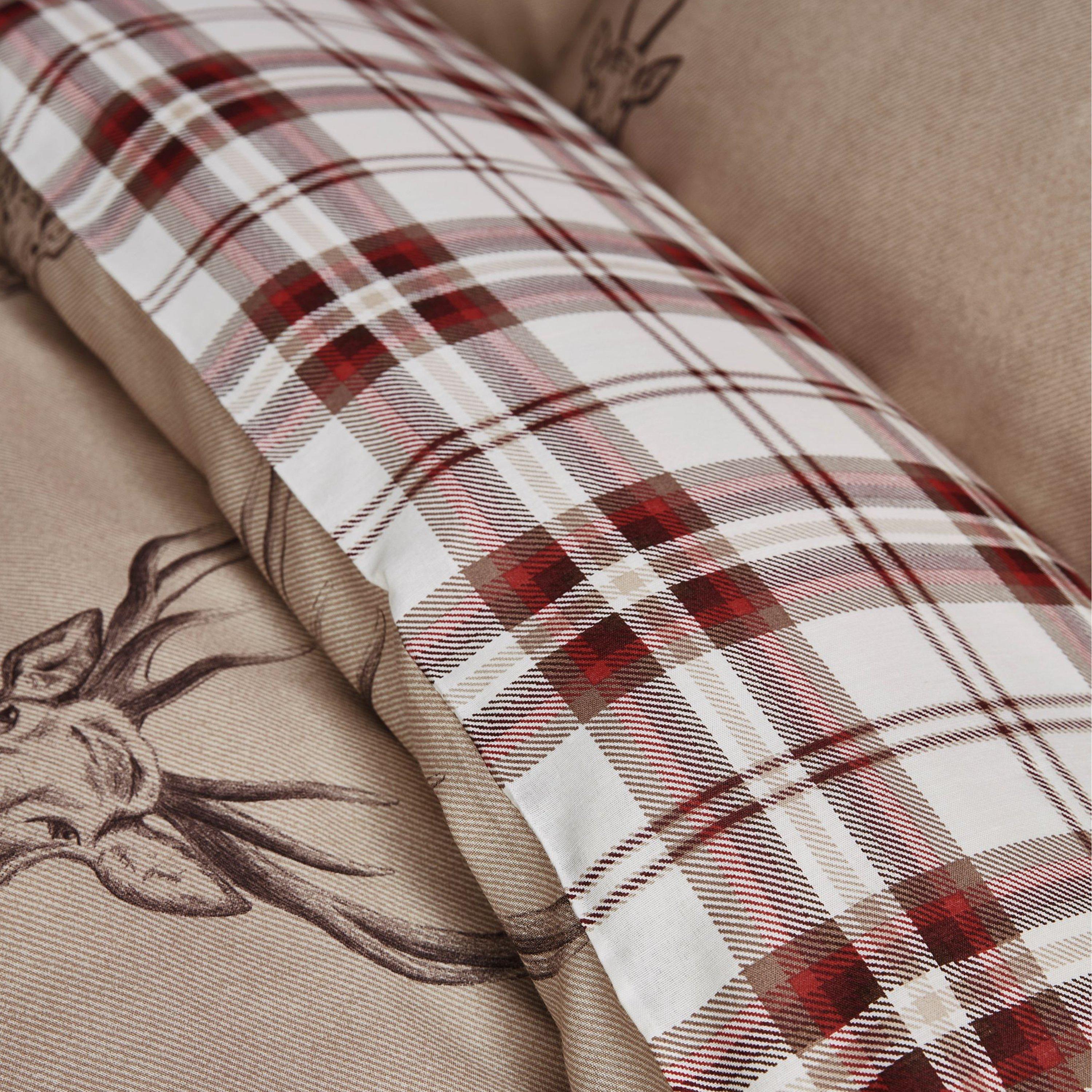 Natural - Catherine Lansfield - Stag Check Reversible Duvet Cover Set Soft - 3
