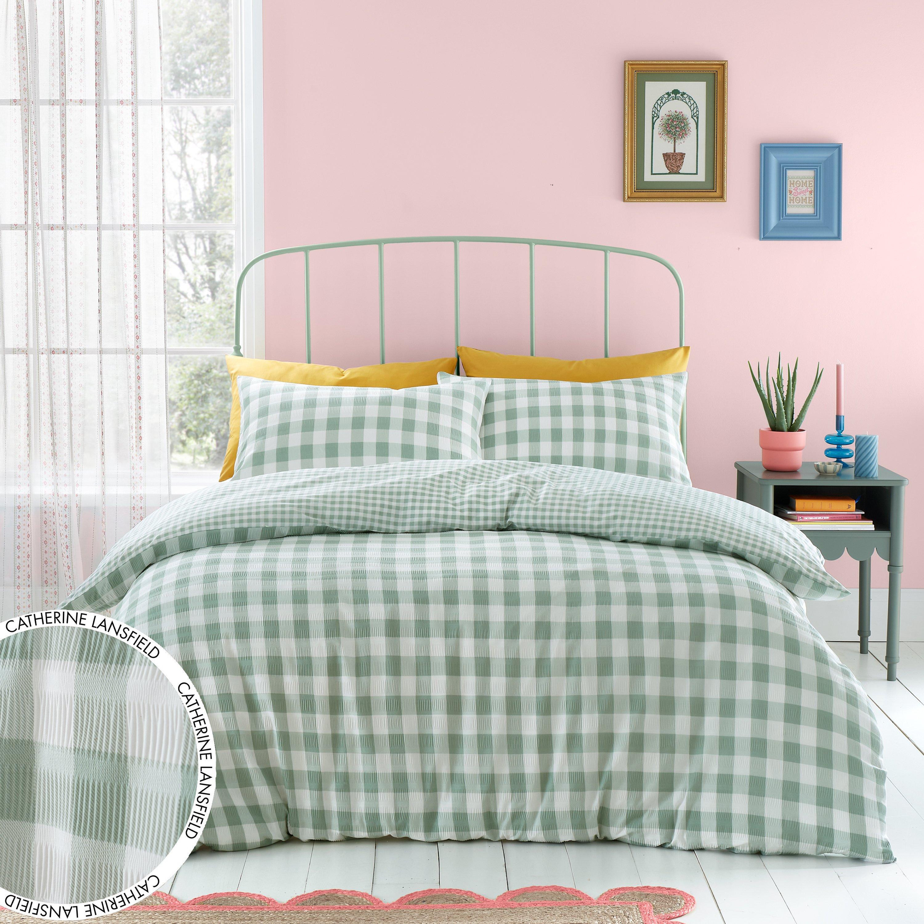 Catherine Lansfield Seersucker Gingham Check Duvet Cover Set