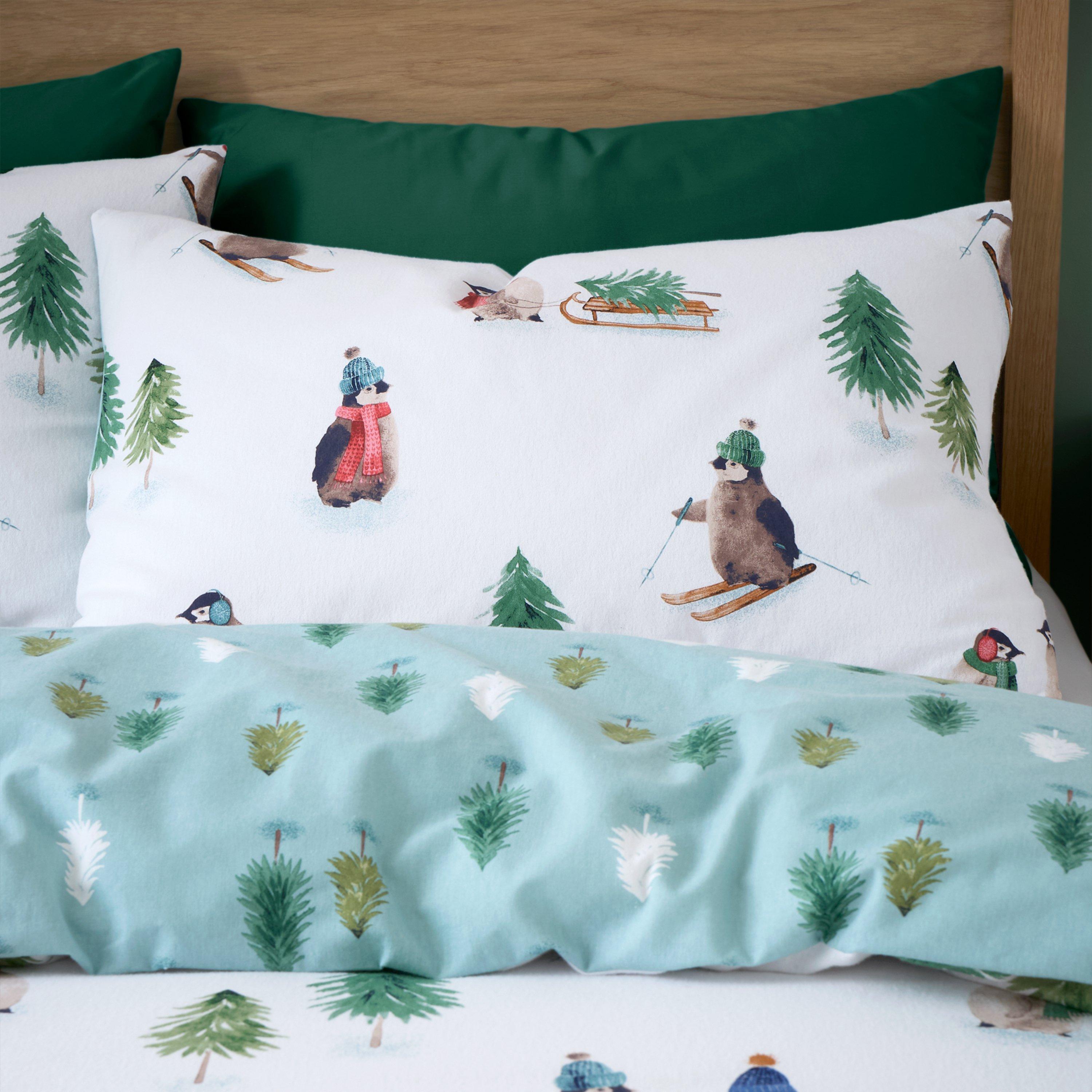 White - Catherine Lansfield - Brushed Snowy Penguin Reversible Duvet Cover Set - 3