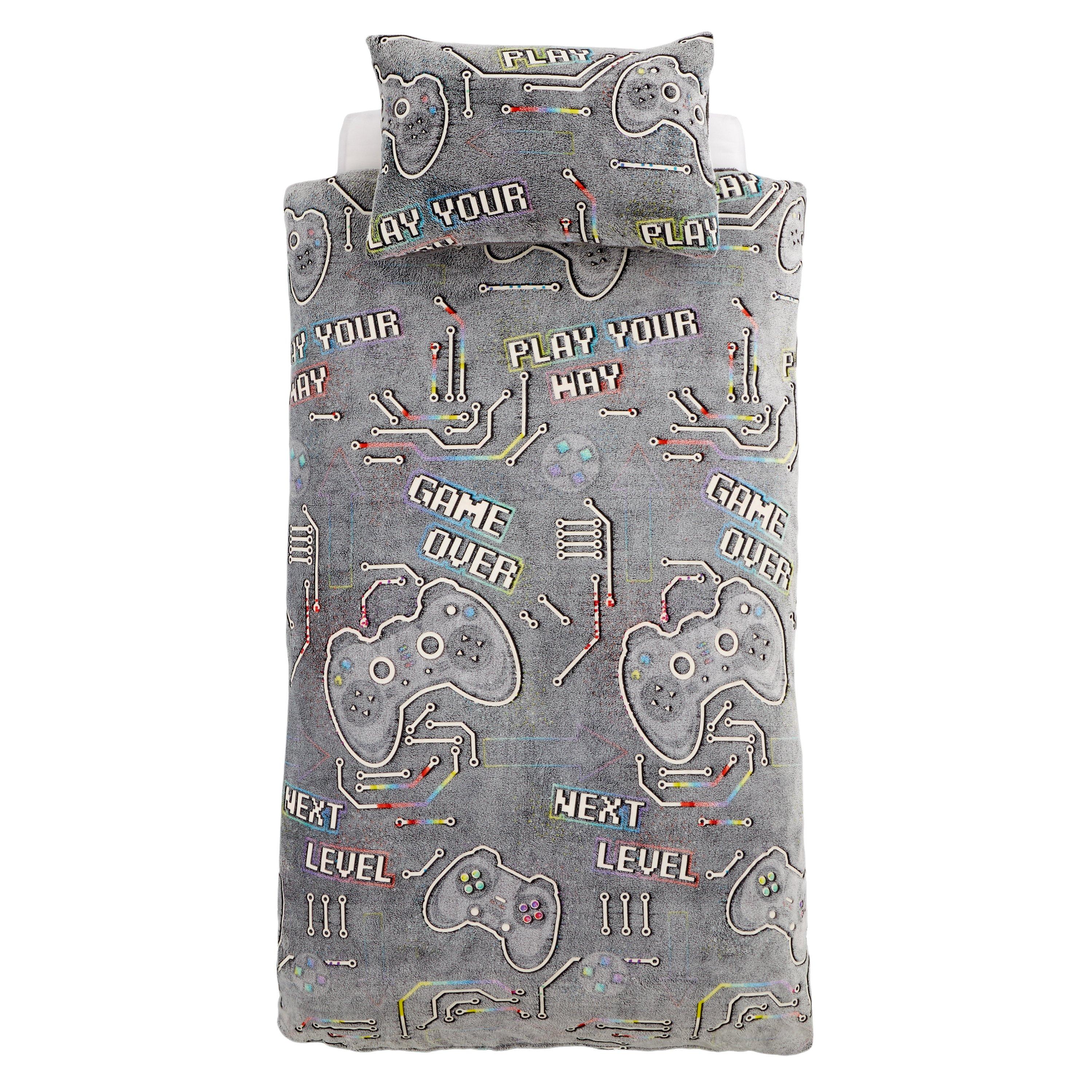 Black - Catherine Lansfield - Game Over Glow in the Dark Fleece Duvet Cover Set - 6