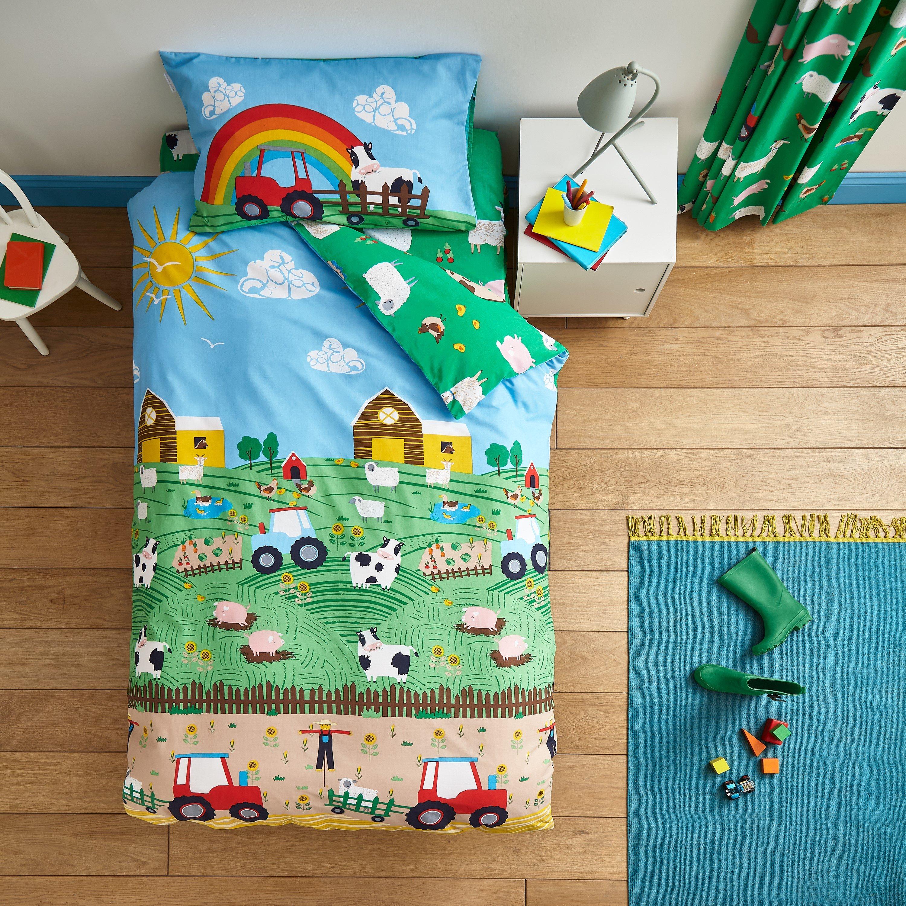 Blue - Catherine Lansfield - Farmyard Animals Reversible Duvet Cover Set - 1