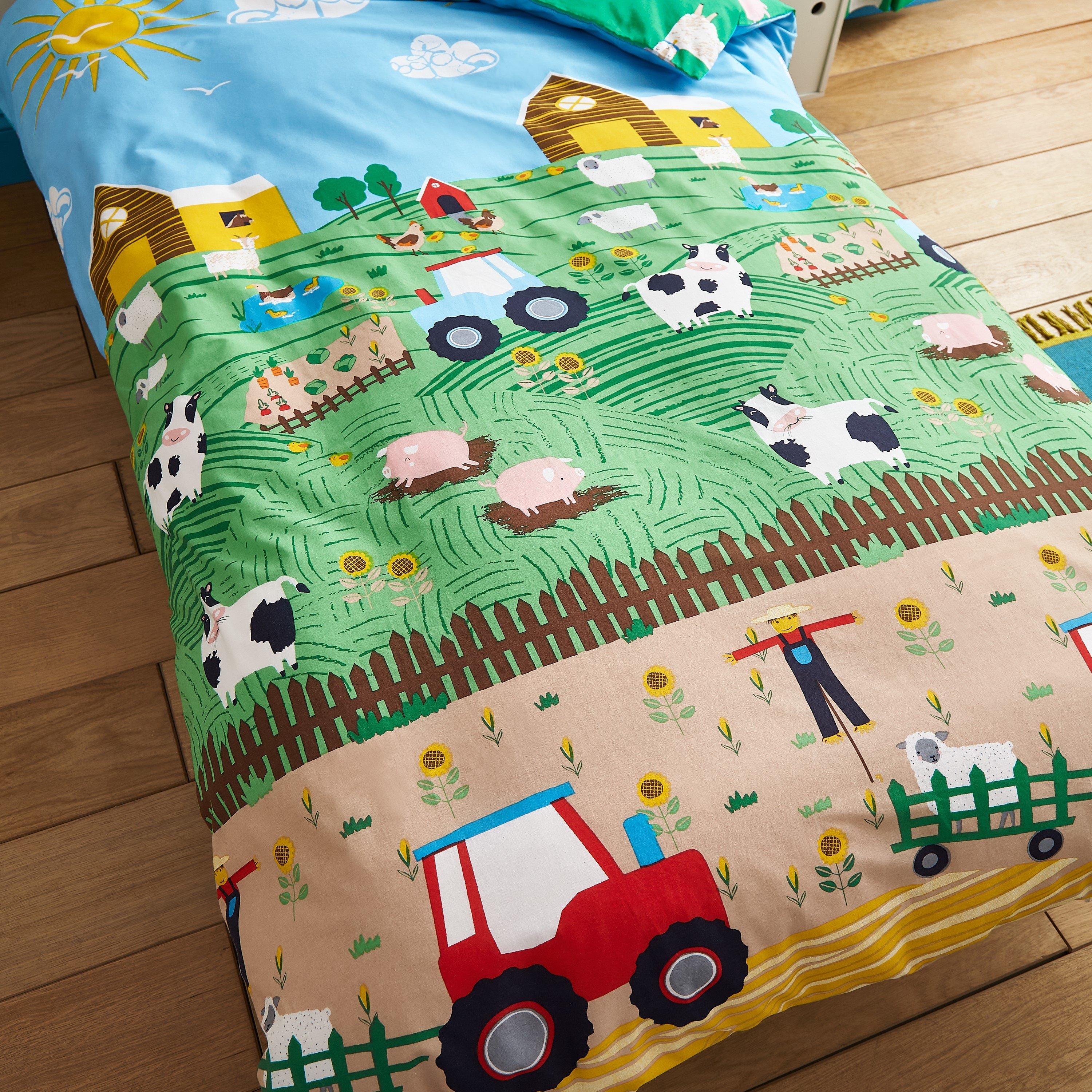 Blue - Catherine Lansfield - Farmyard Animals Reversible Duvet Cover Set - 4
